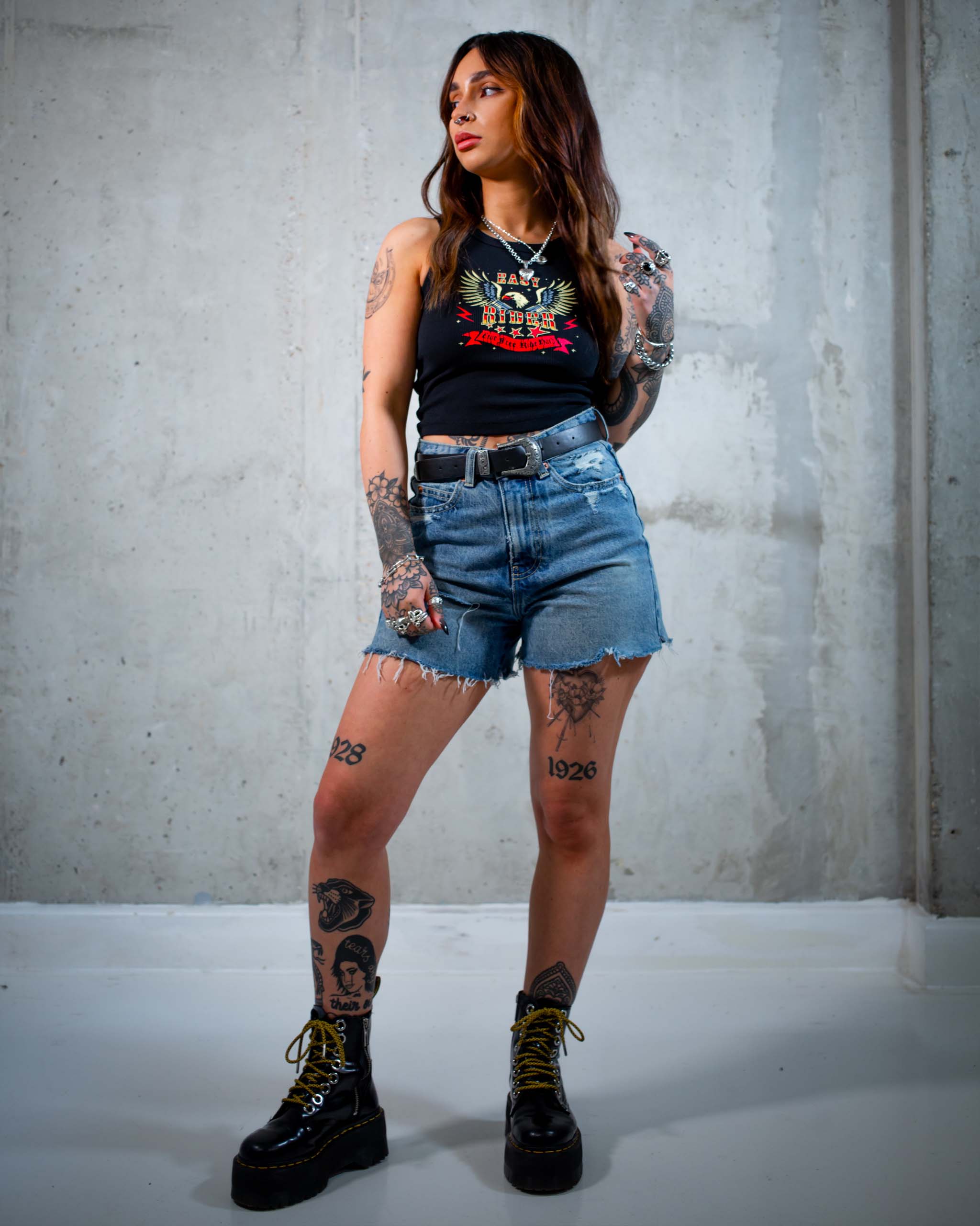 The Easy Rider biker tank top by Sleazy Rider, featuring an eagle and a motorbike engine.