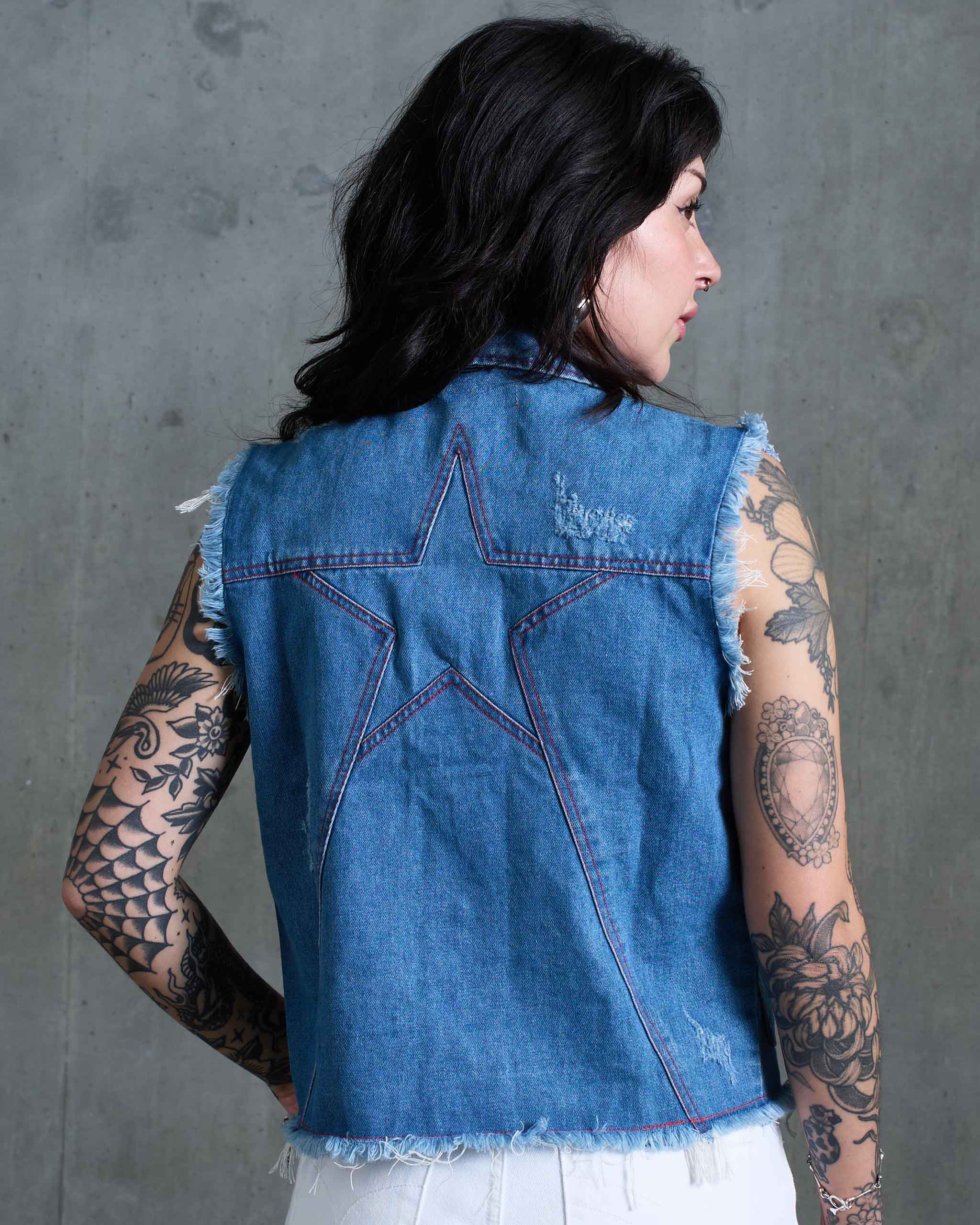 Bayou Star Denim Vest - Mid Blue