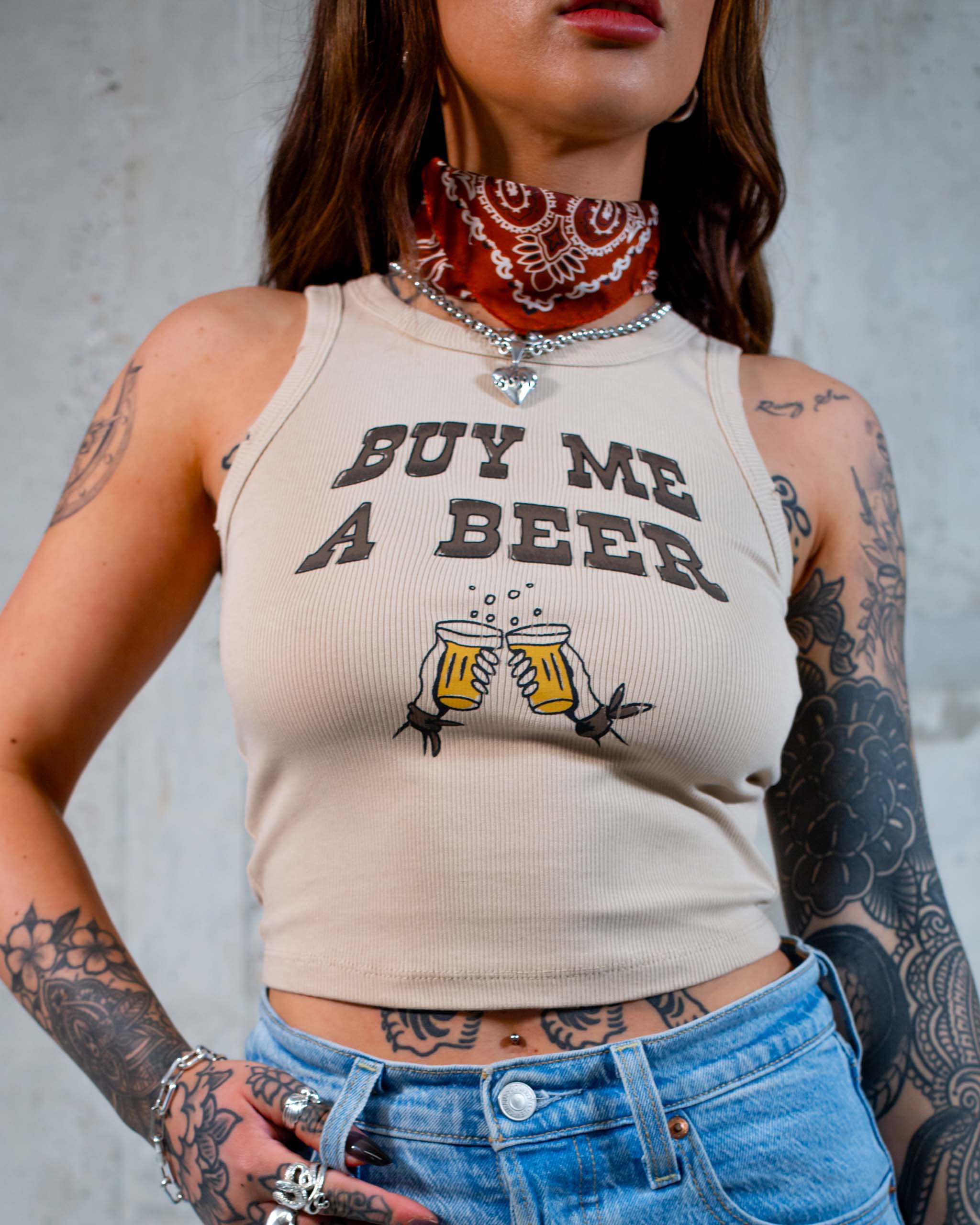 Buy Me A Beer Ribbed Tank Top - Beige