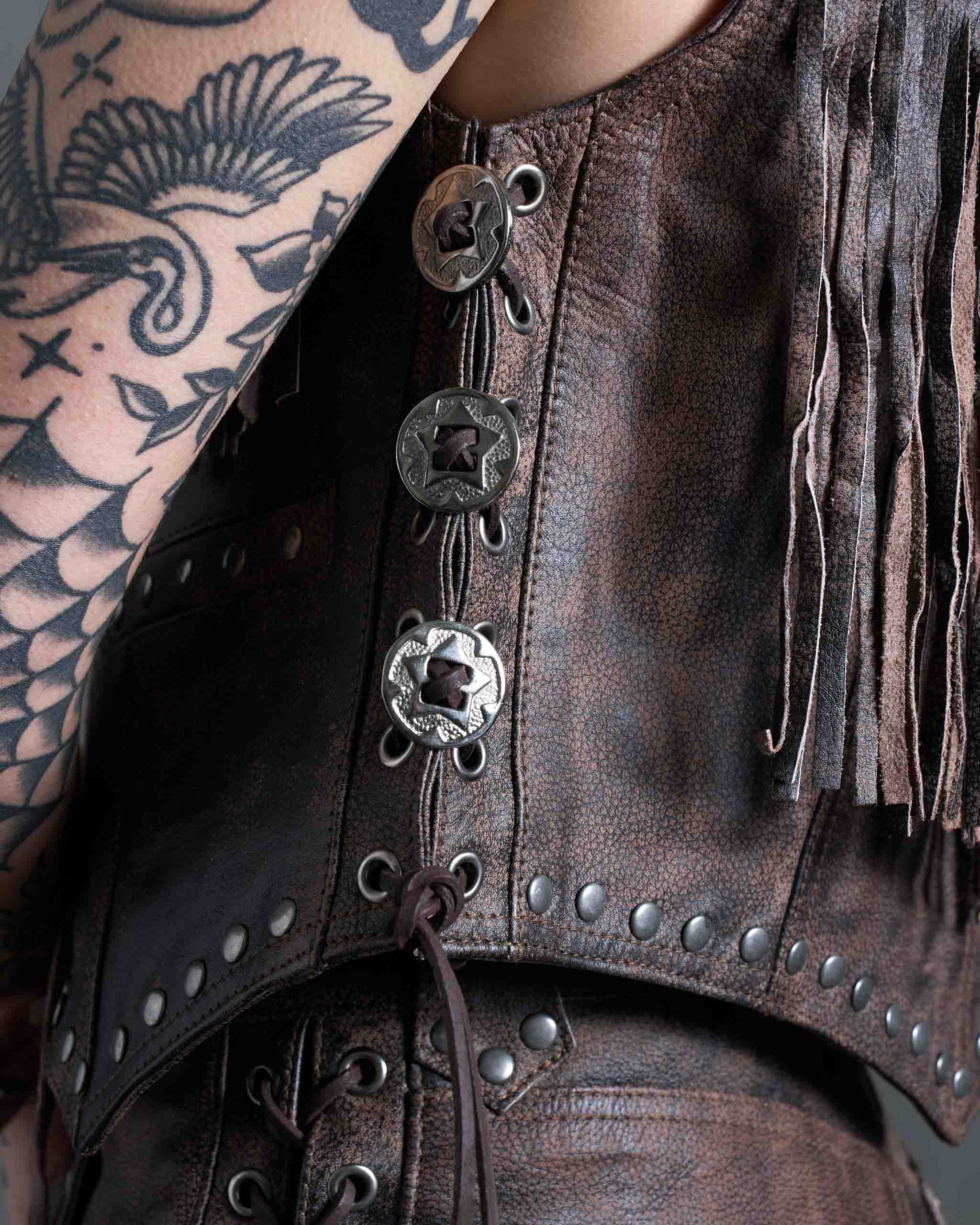 Colt Studded Fringe Leather Vest - Brown