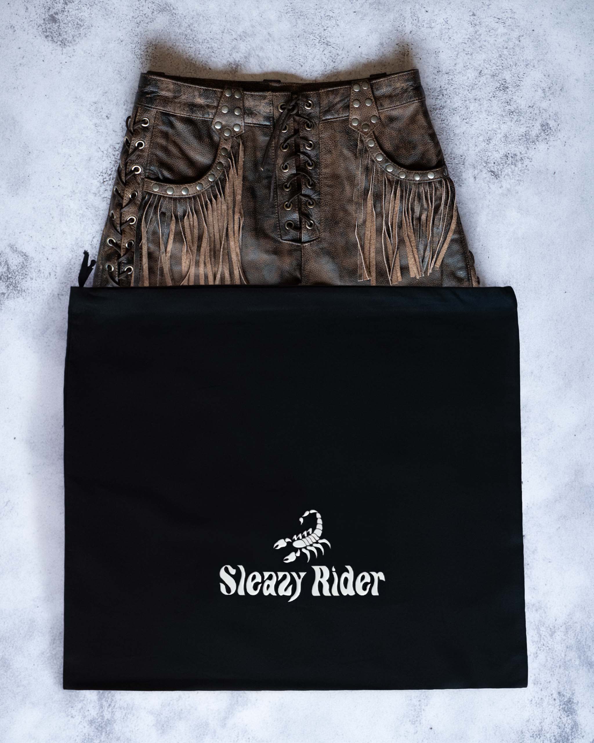 Colt Studded Fringe Leather Shorts - Brown