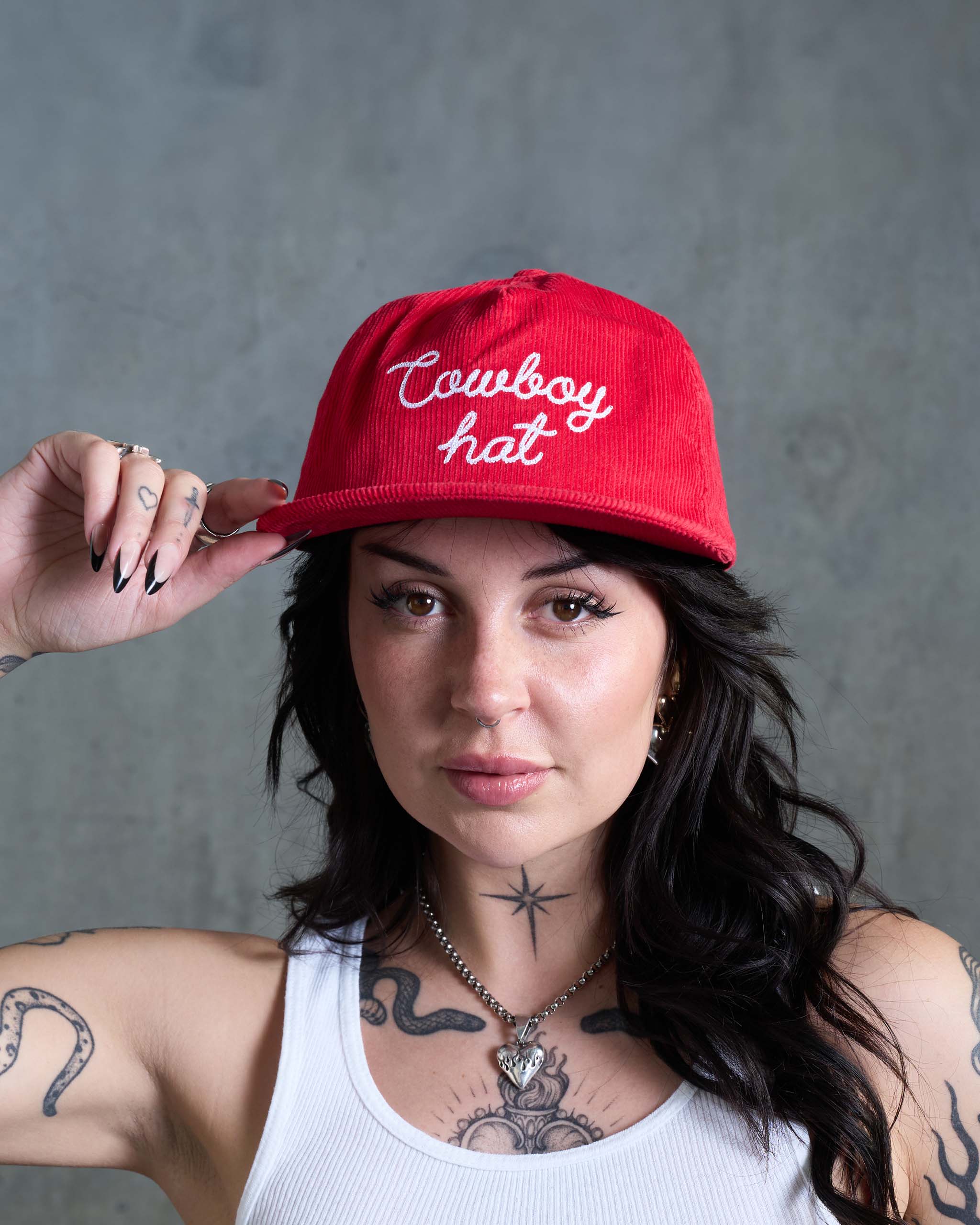 Cowboy Hat Corduroy Cap - Red