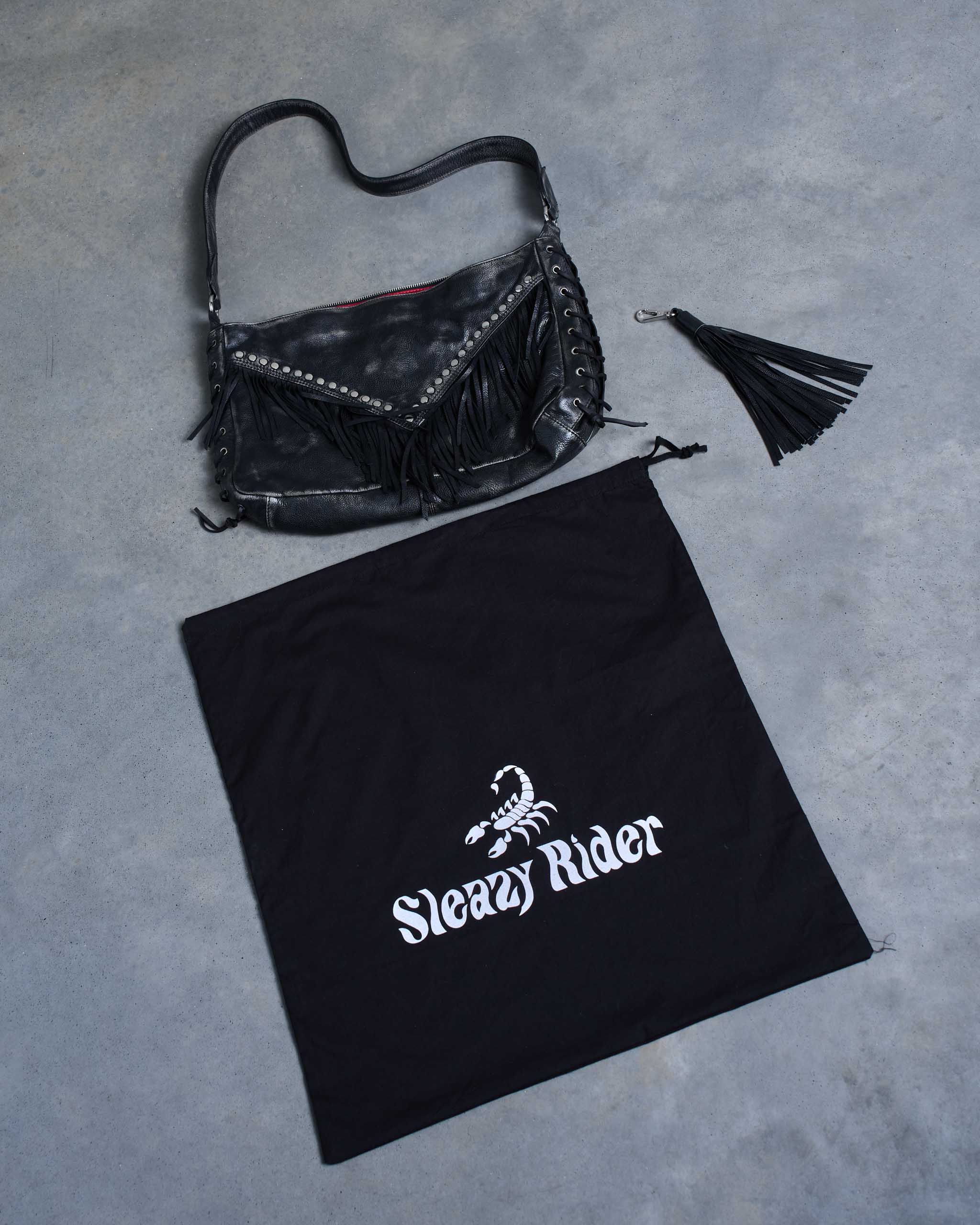 Coyote Studded Leather Bag - Distressed Black