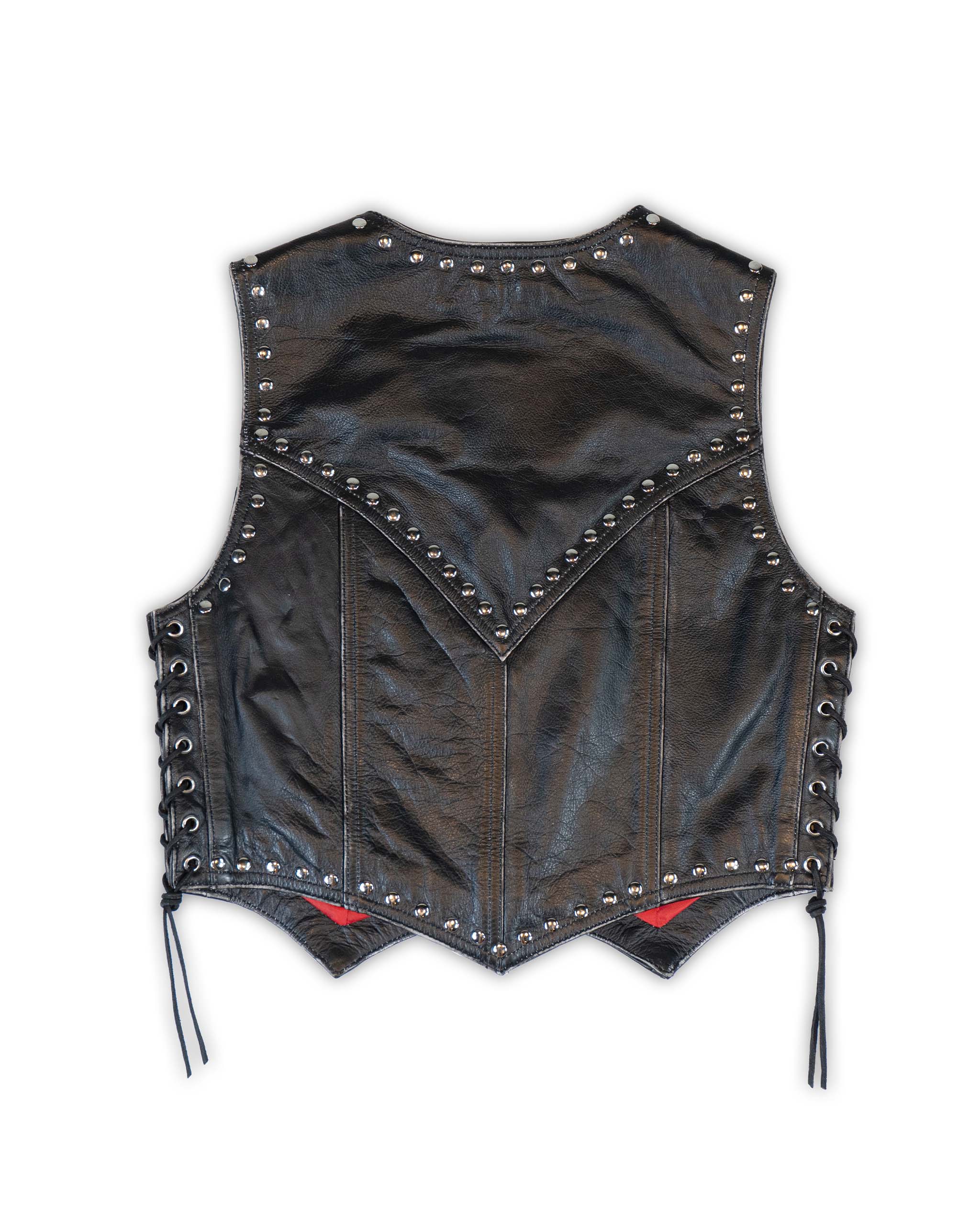 Black leather vest with studs on a white background