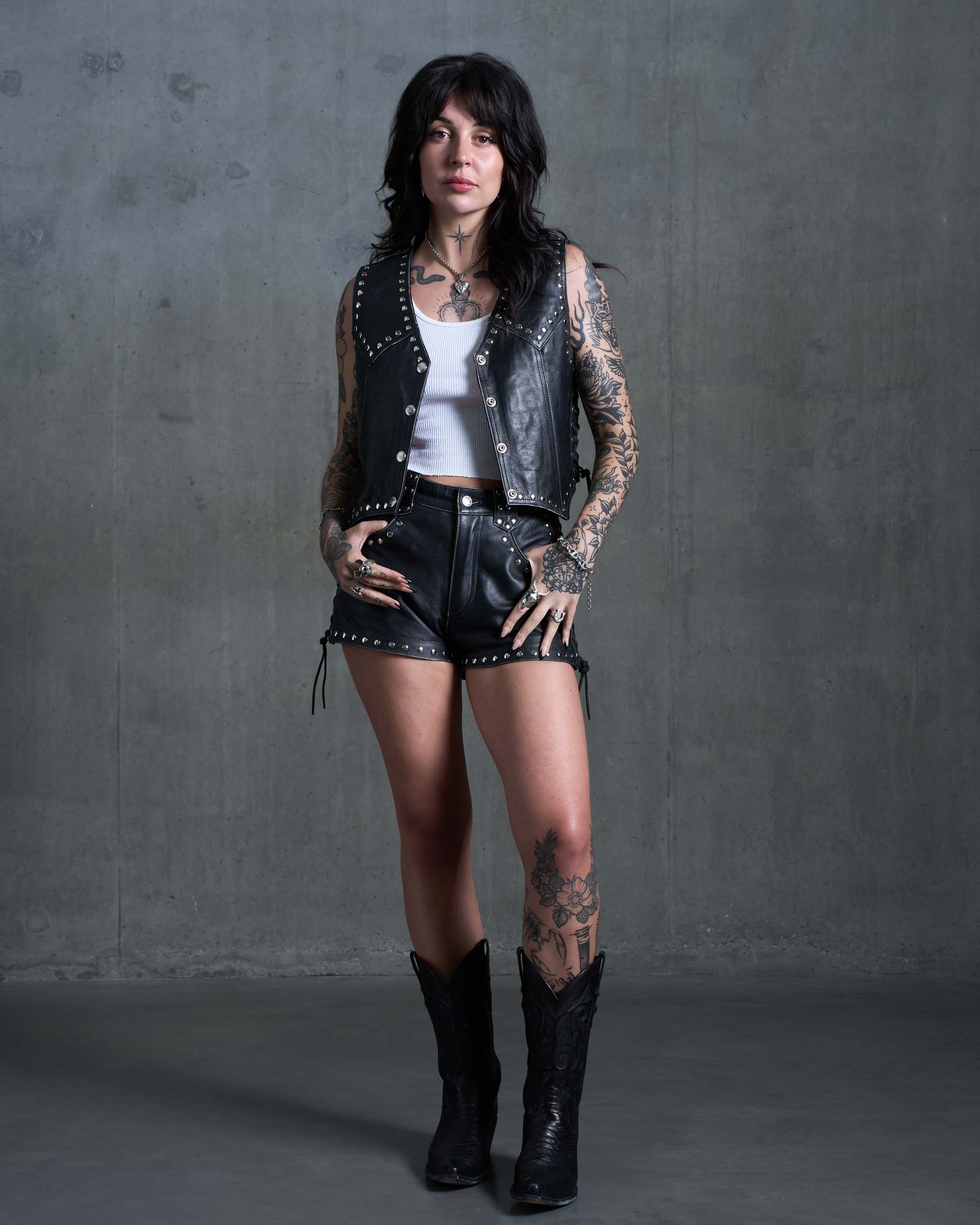 Coyote Studded Leather Vest - Black