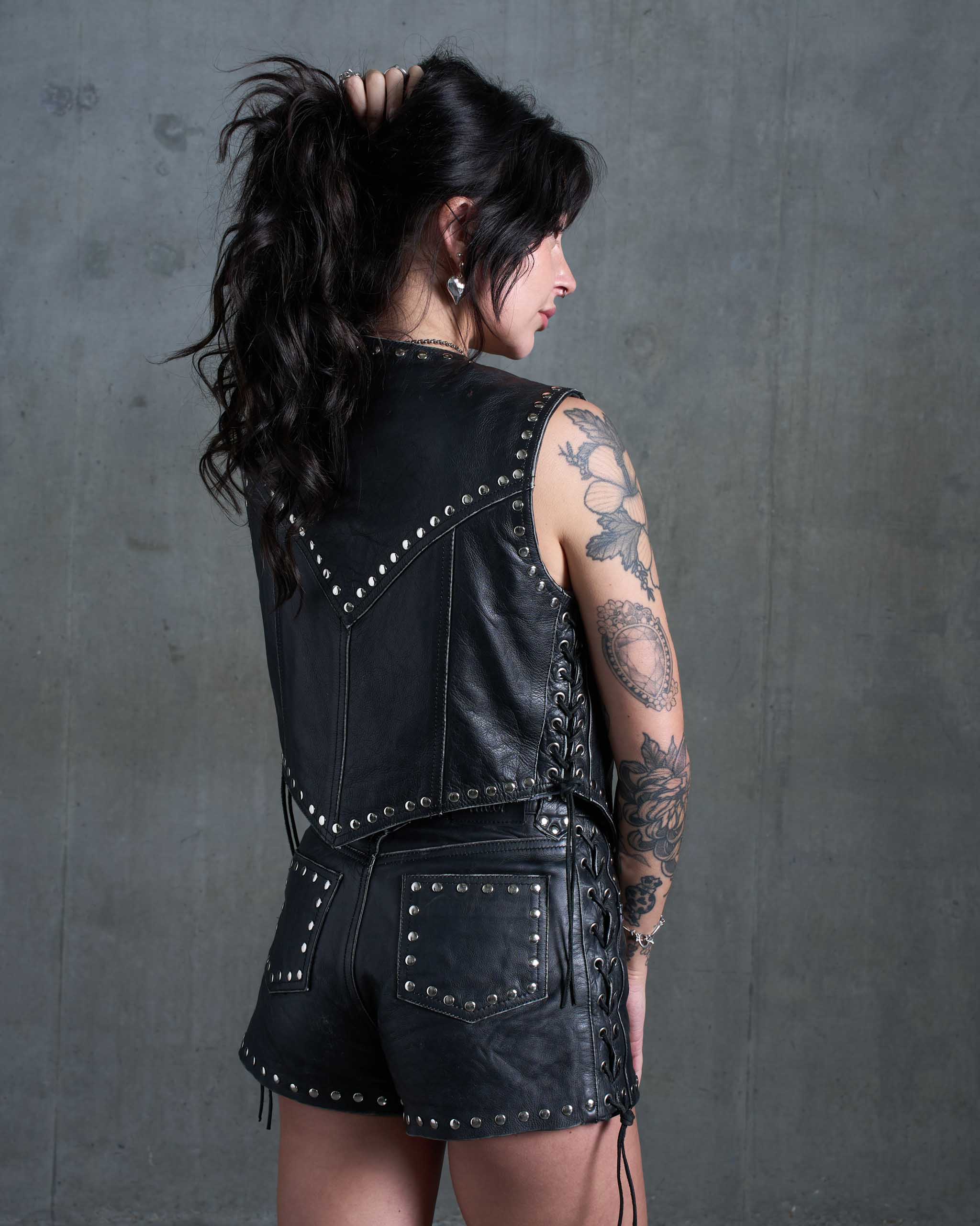 Coyote Studded Leather Vest - Black