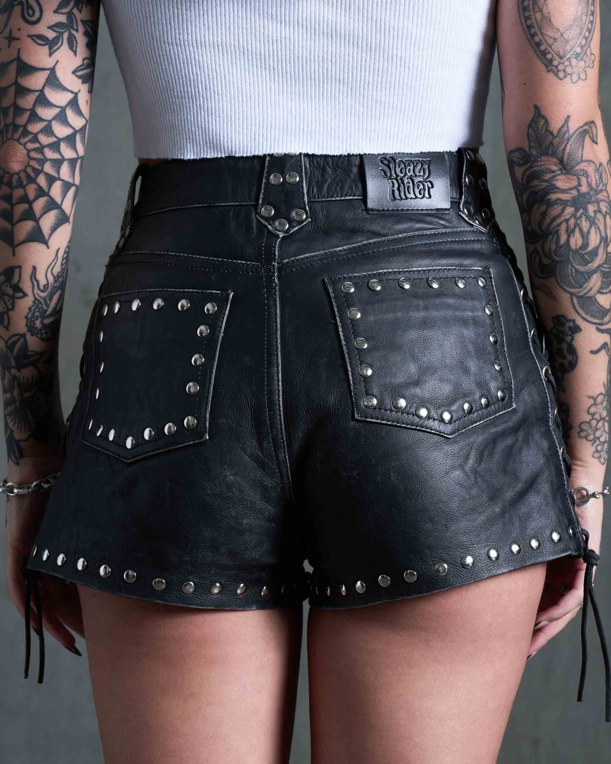 Coyote Studded Leather Shorts - Black