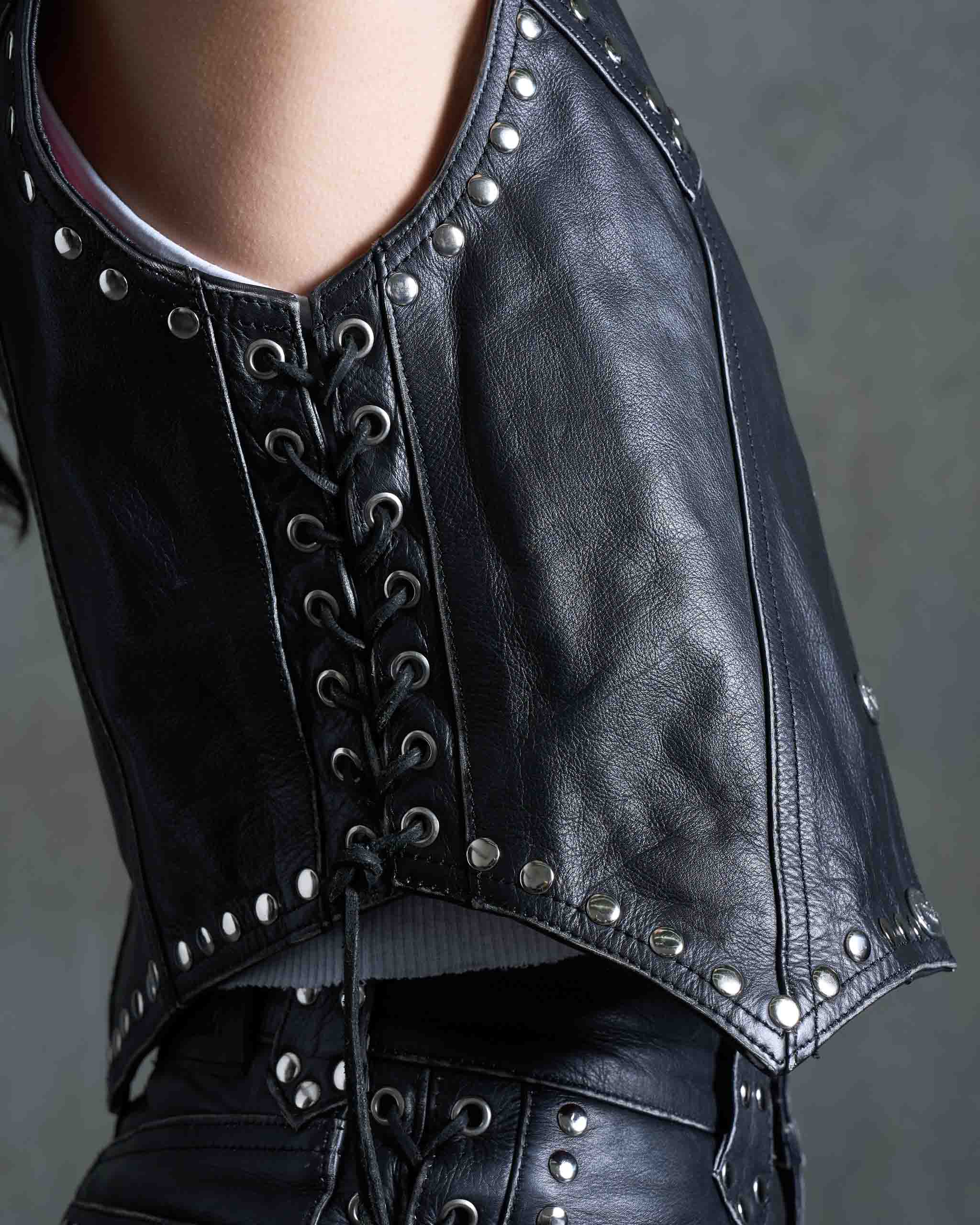 Coyote Studded Leather Vest - Black