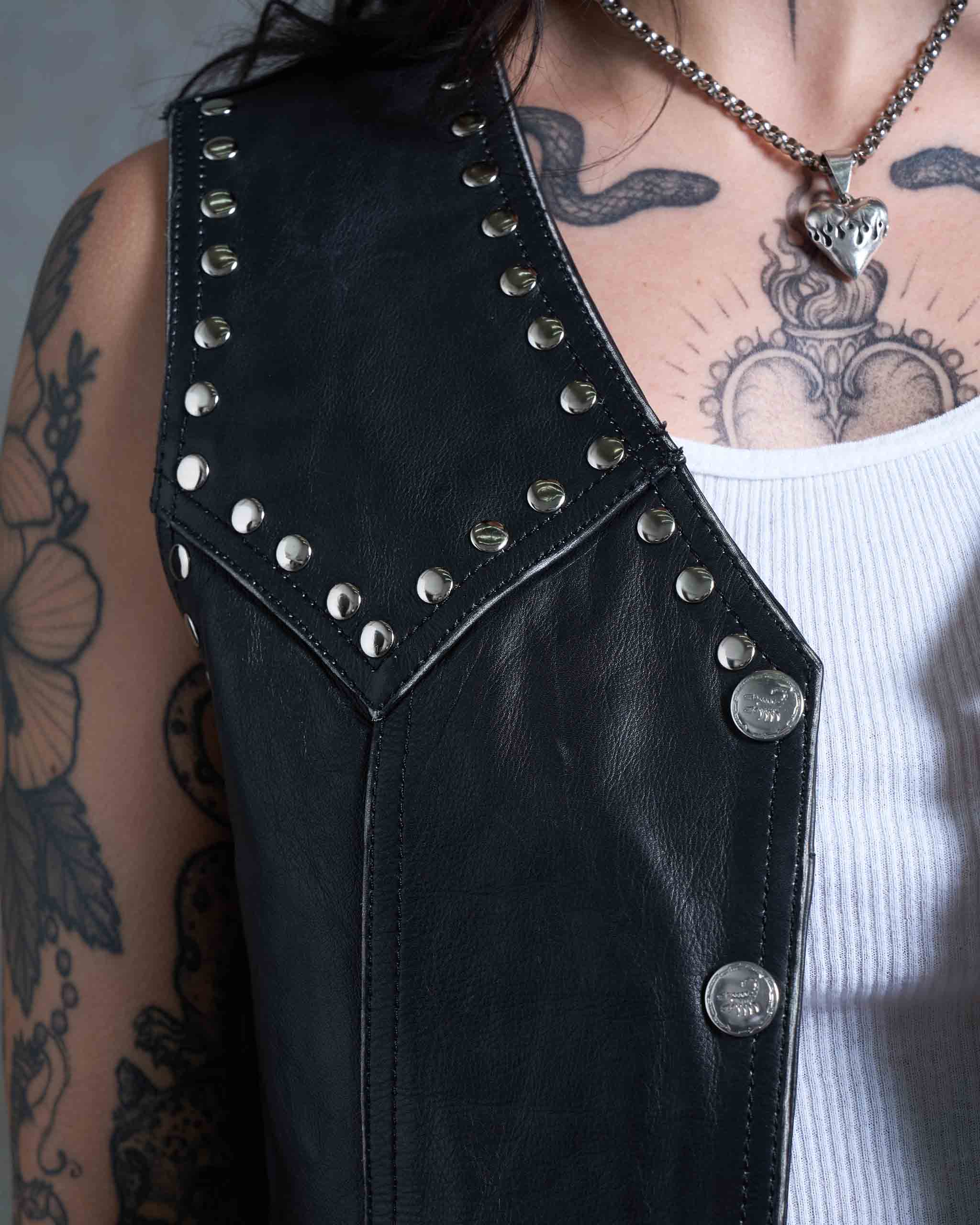 Coyote Studded Leather Vest - Black