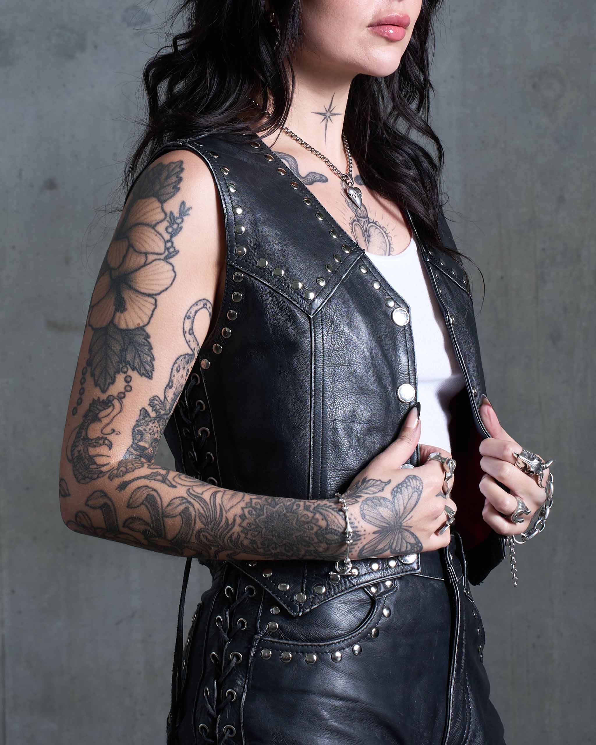 Coyote Studded Leather Vest - Black | Sleazy Rider