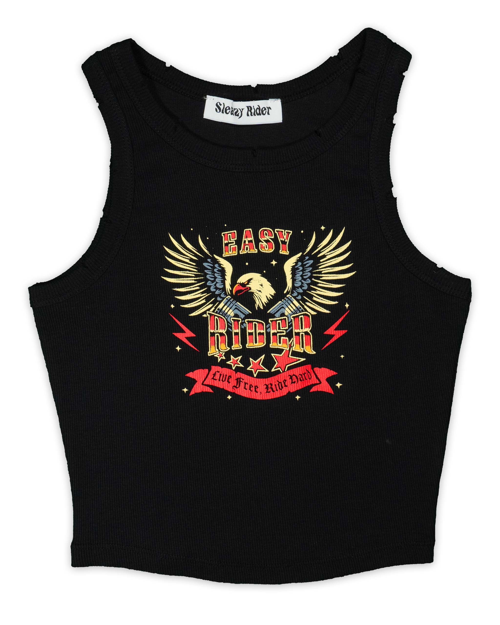 Easy Rider Ribbed Tank Top - Black