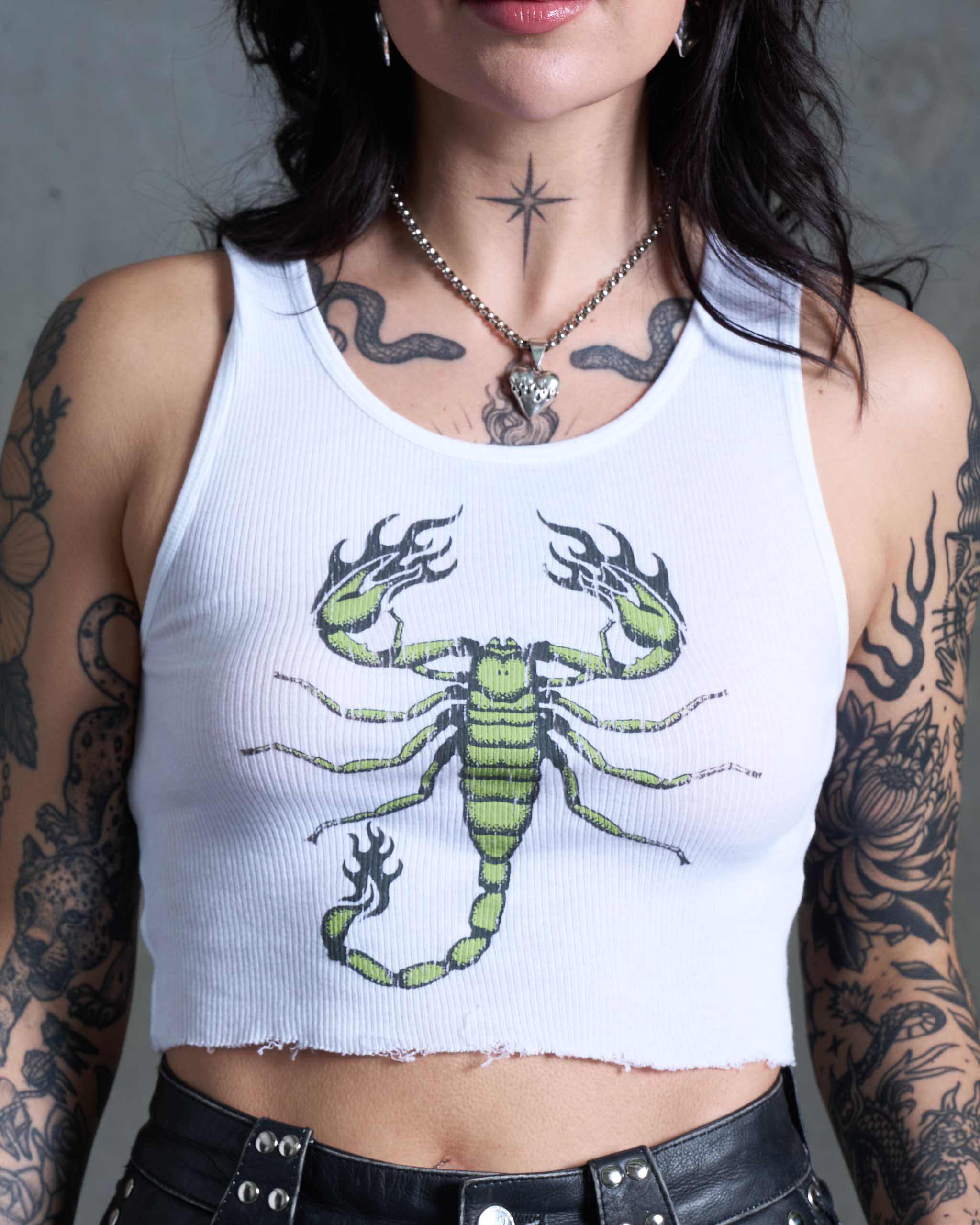 Green Scorpion Tank Top - White