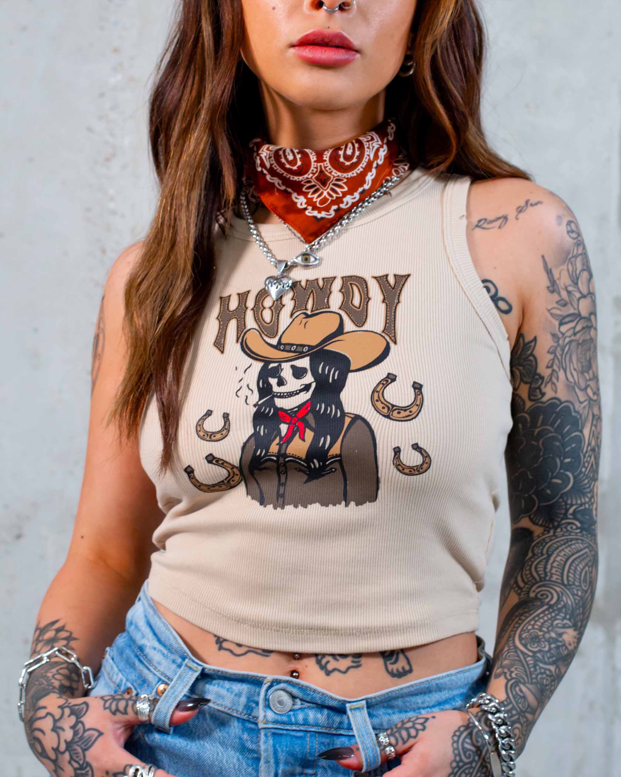 Howdy Ribbed Tank Top - Beige