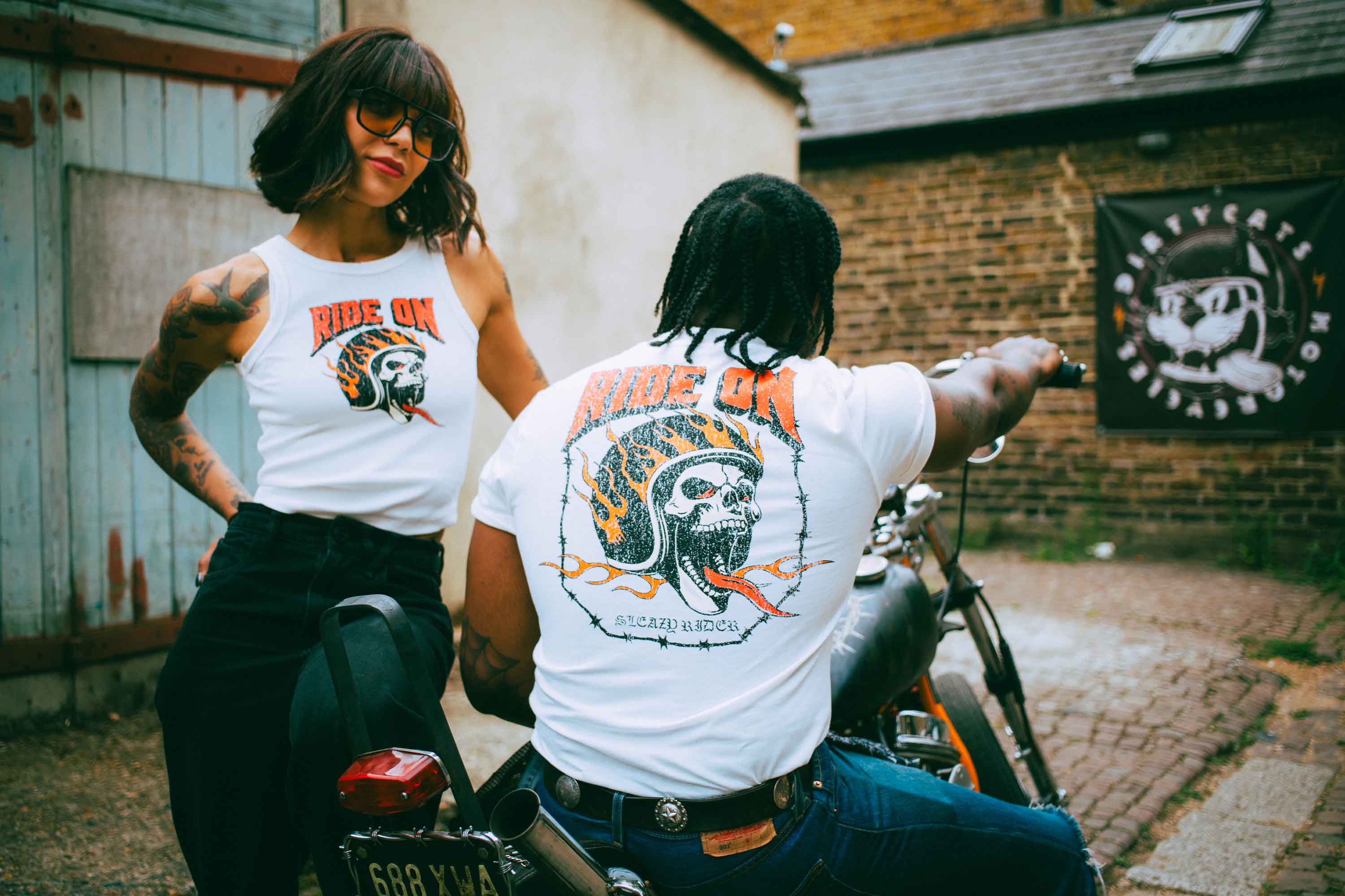 A Harley Davidson biker couple