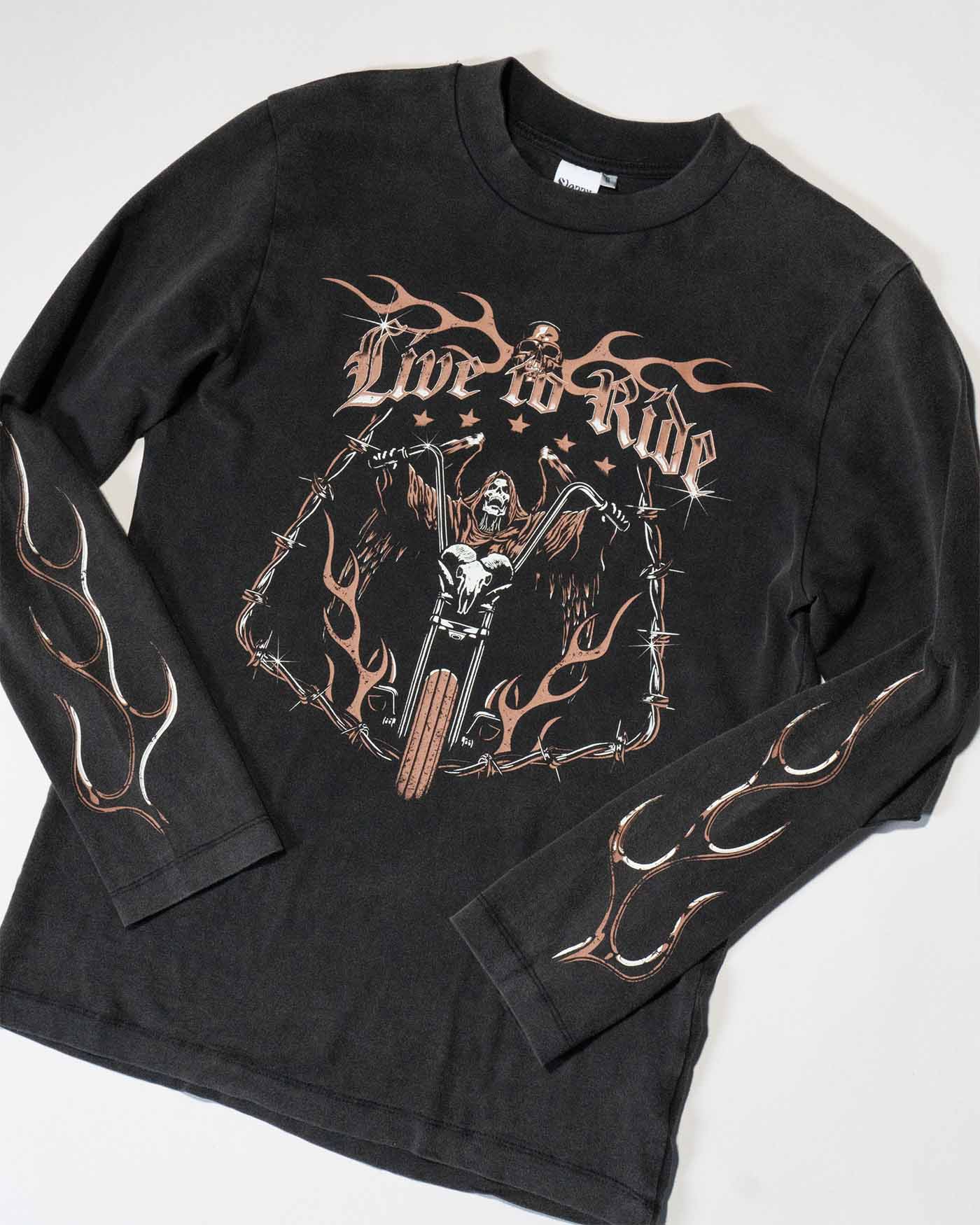 Biker long sleeve t-shirt with flames on the sleeves