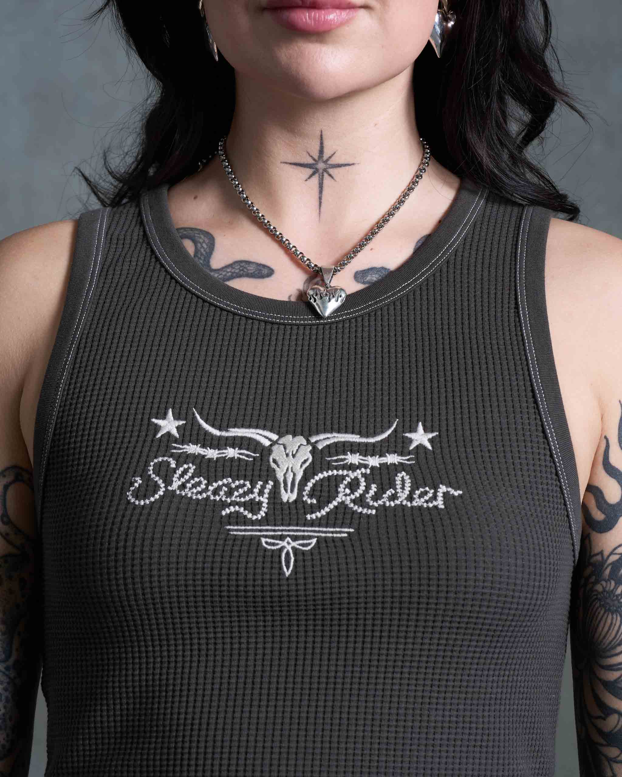 Longhorn Waffle Tank Top - Charcoal