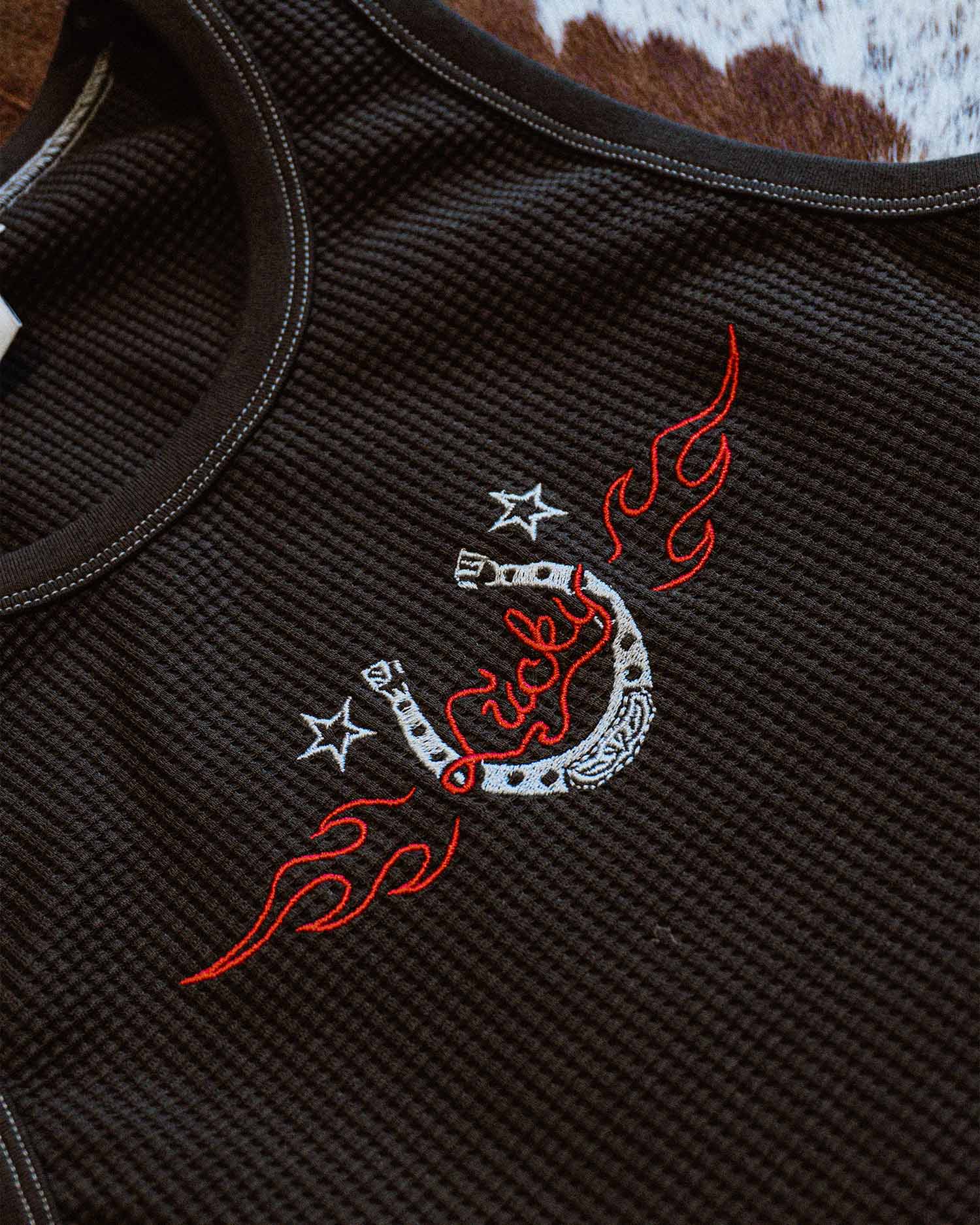 Lucky Horseshoe Waffle Tank Top - Charcoal