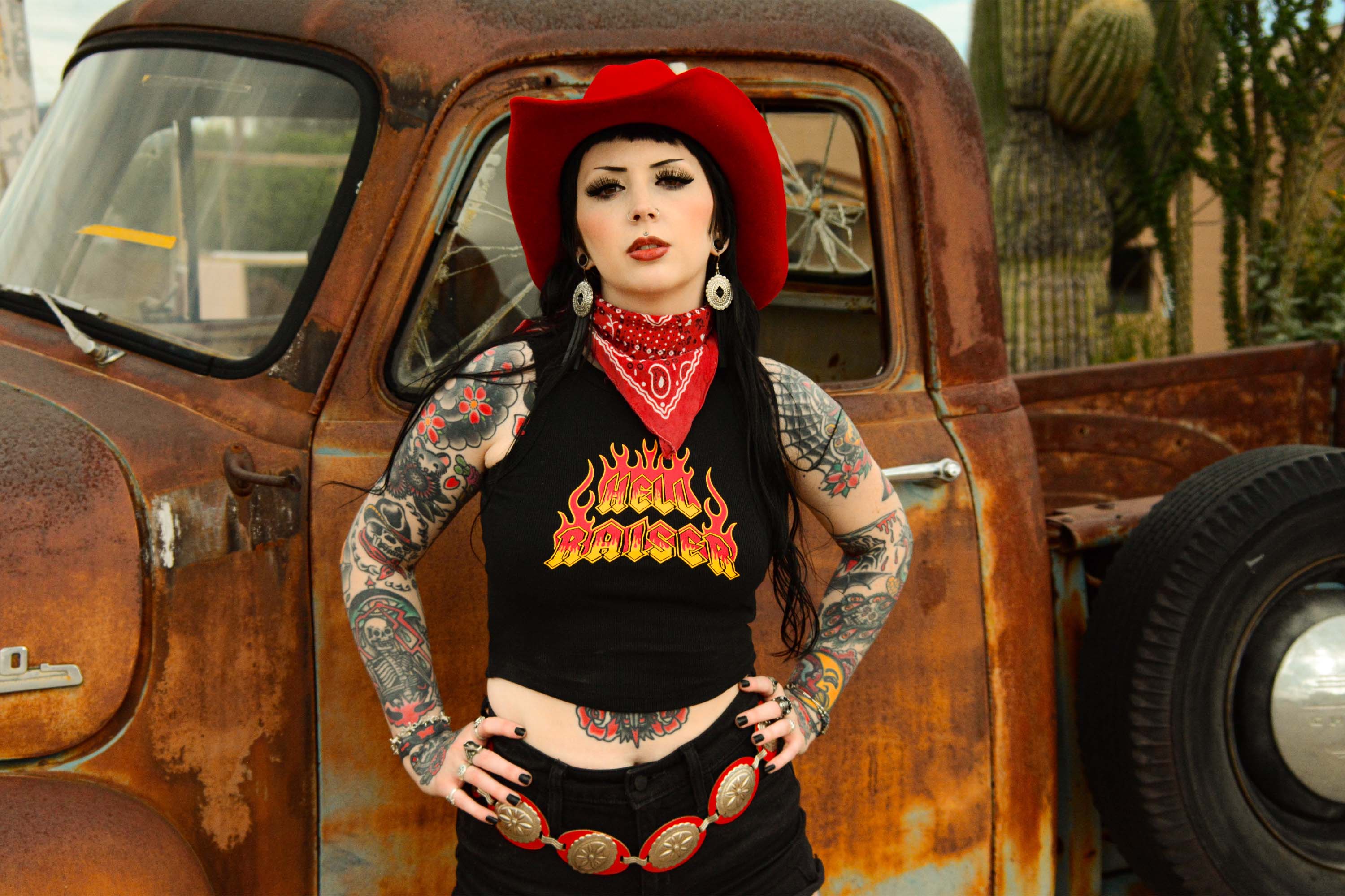 An alternative model with a western gothic aesthetic