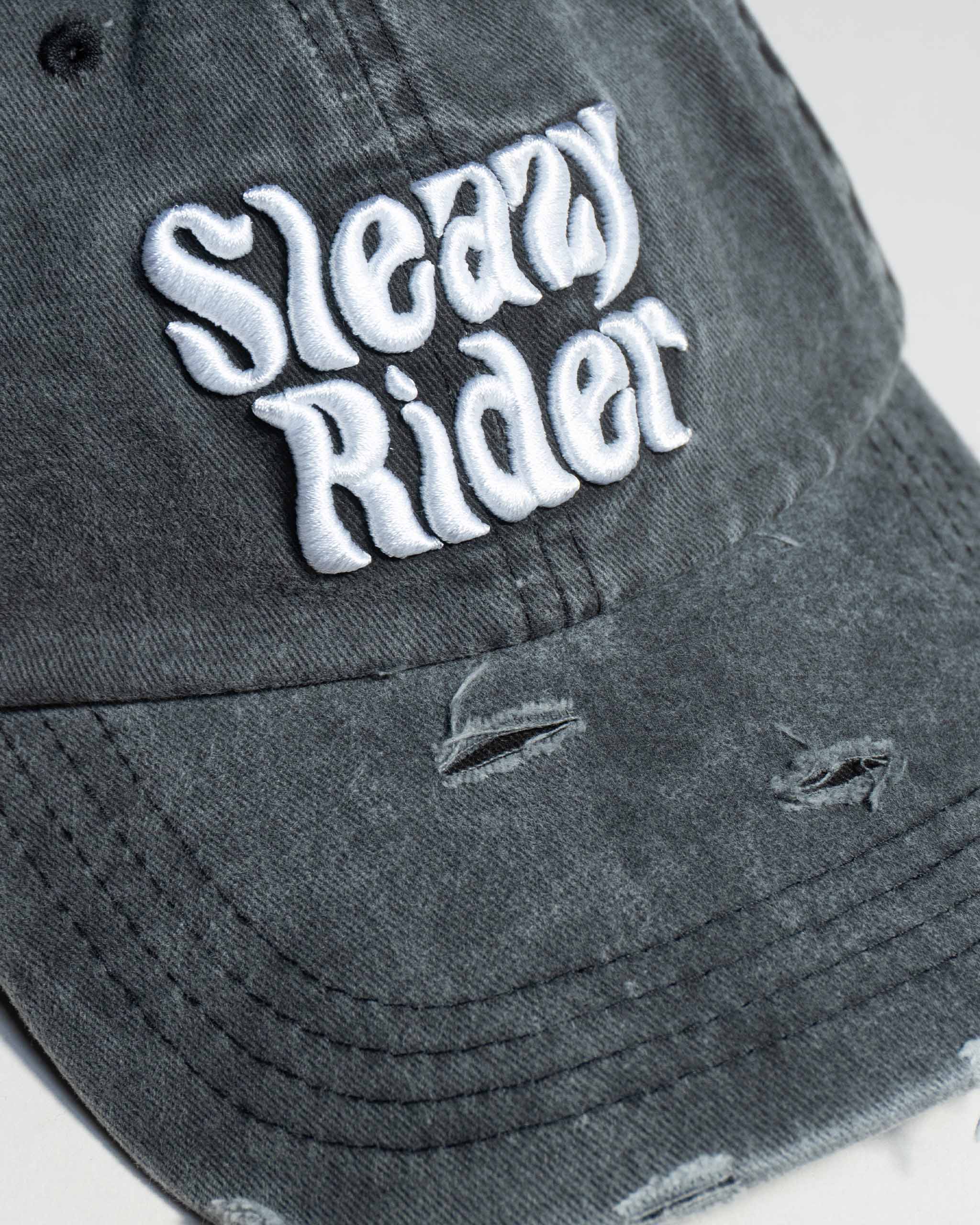 Sleazy Rider acid wash distressed vintage style baseball cap.