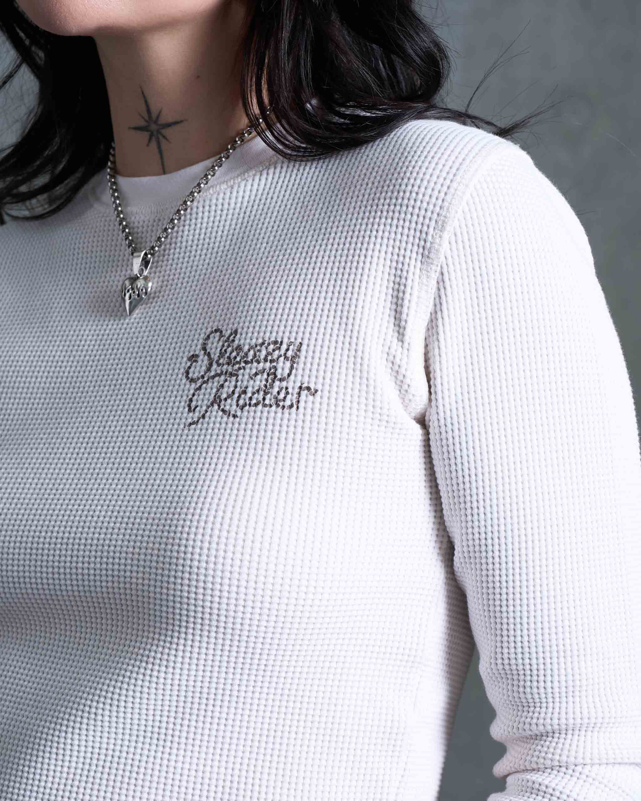Sleazy Rider Waffle Long Sleeve Top - Vintage White