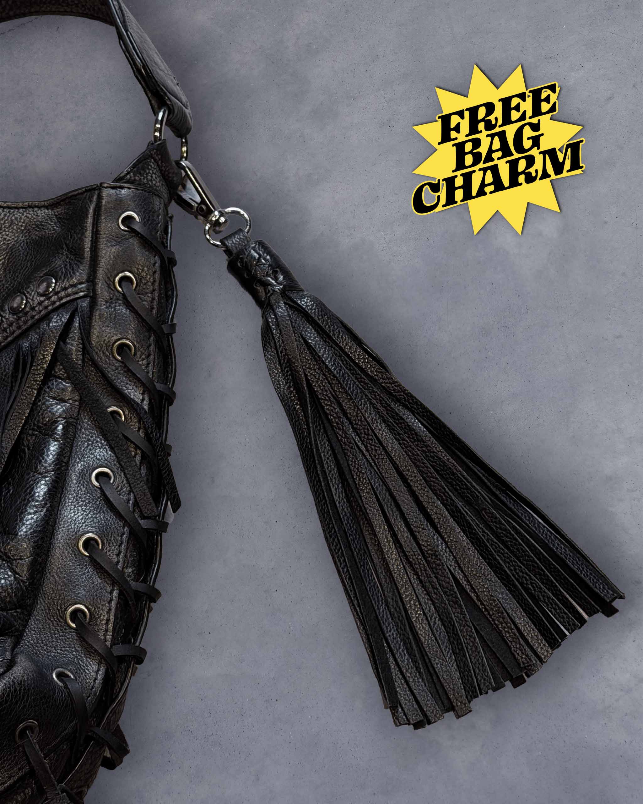 Coyote Studded Leather Bag - Distressed Black