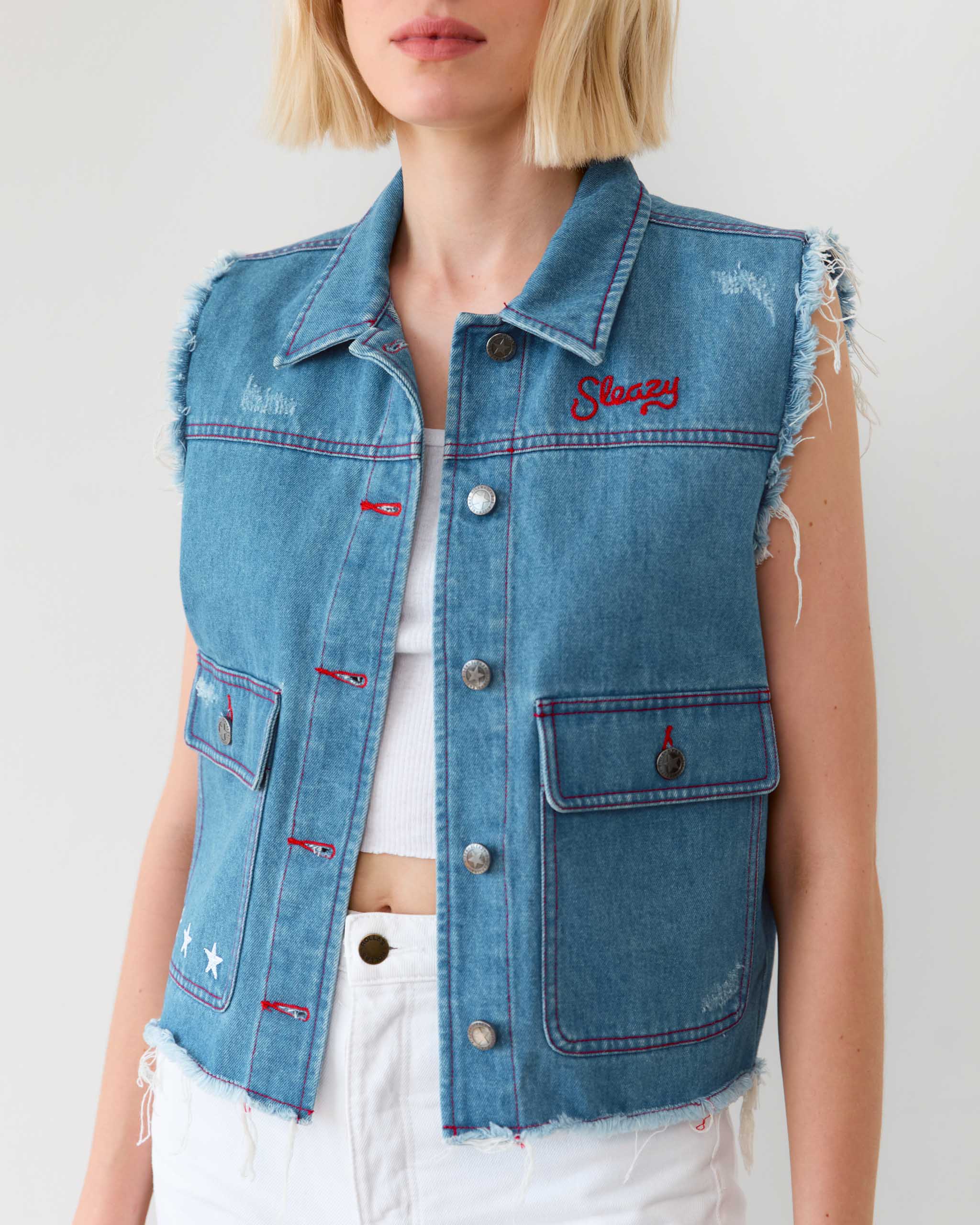 Bayou Star Denim Vest - Mid Blue
