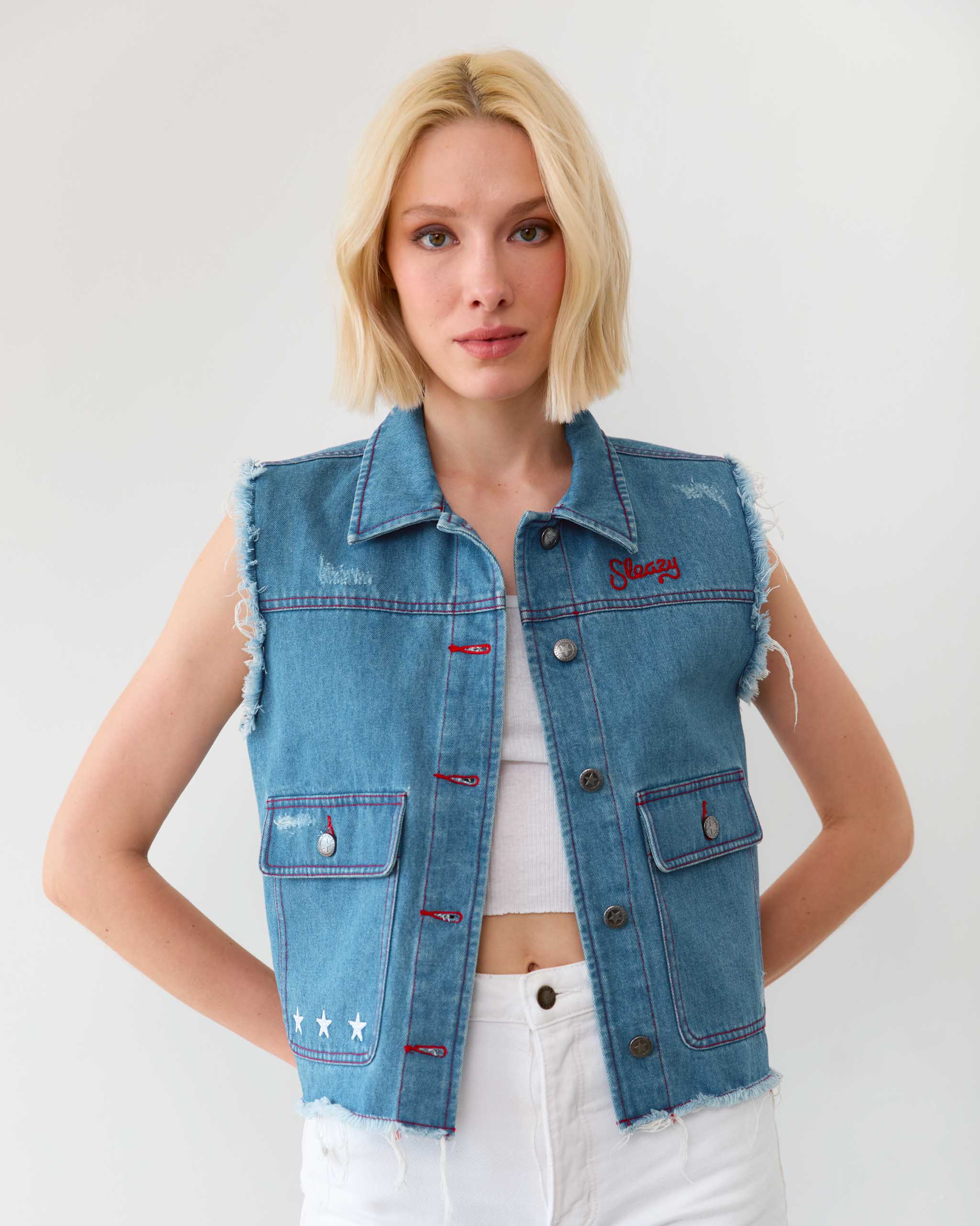 Bayou Star Denim Vest - Mid Blue