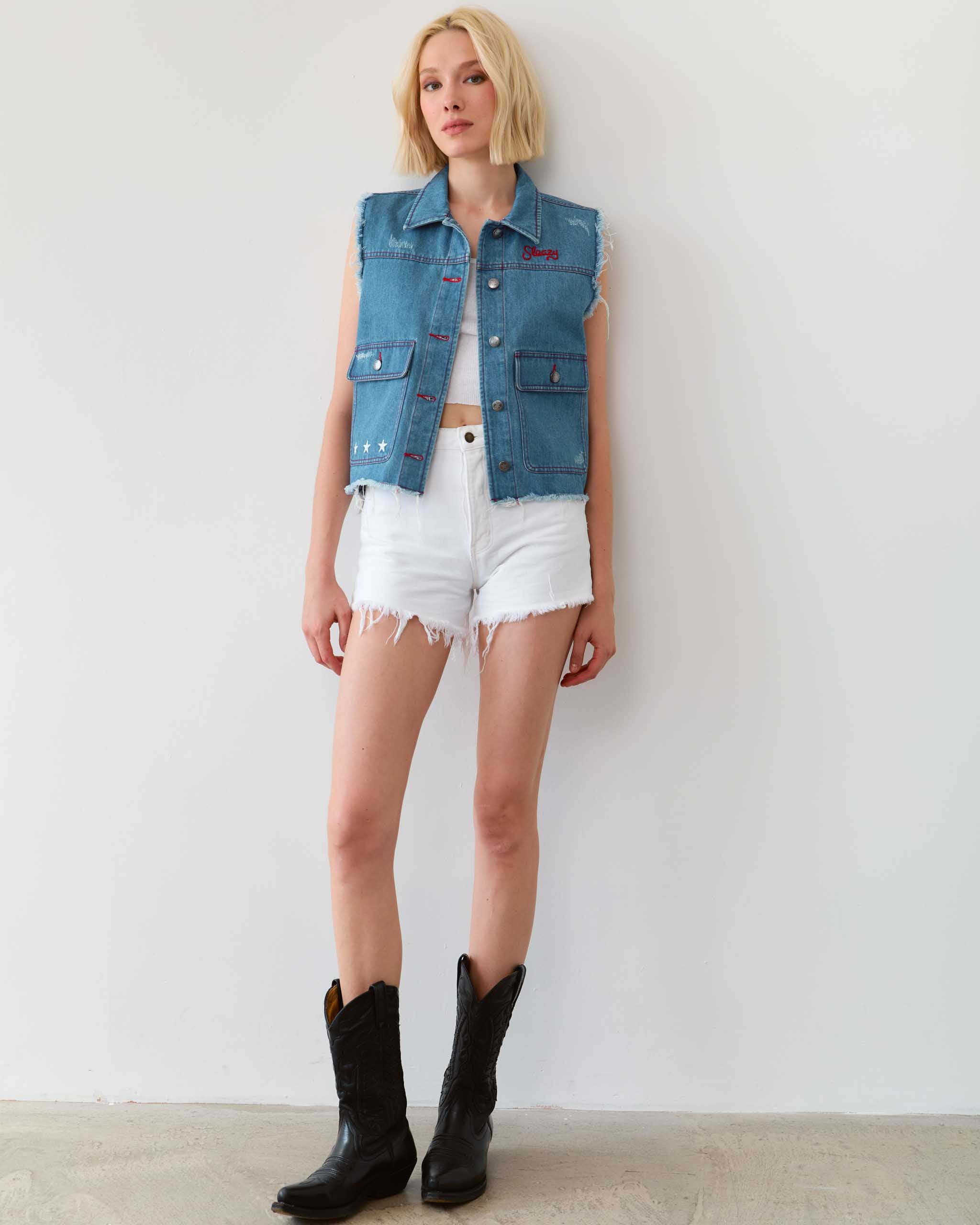 Bayou Star Denim Vest - Mid Blue