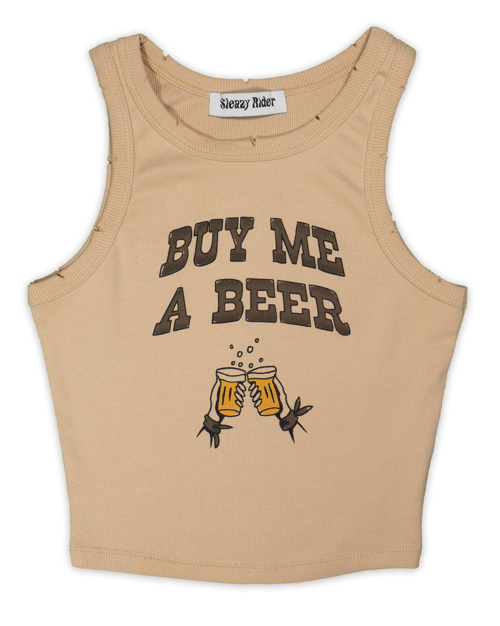 Buy Me A Beer Ribbed Tank Top - Beige