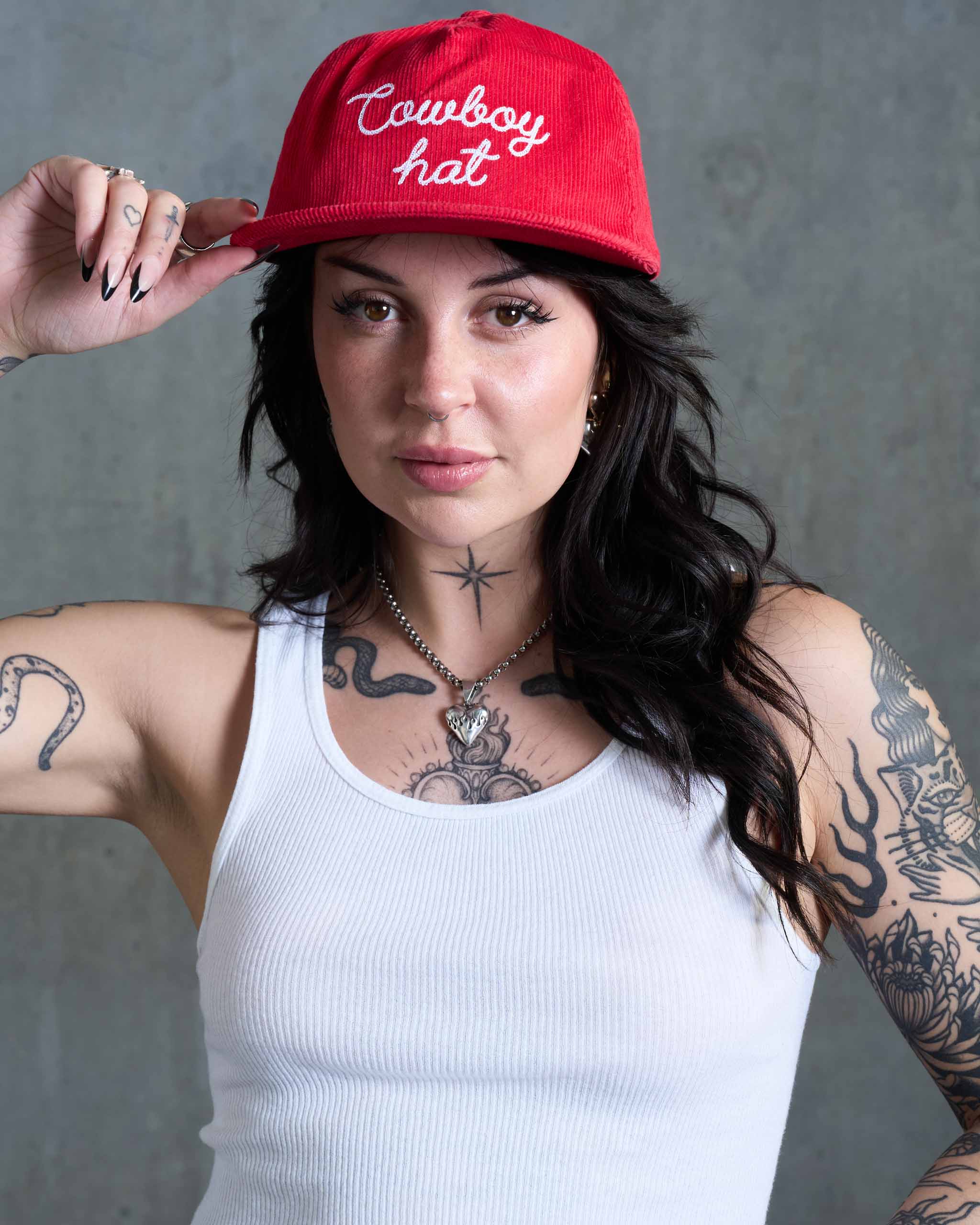 Cowboy Hat Corduroy Cap - Red