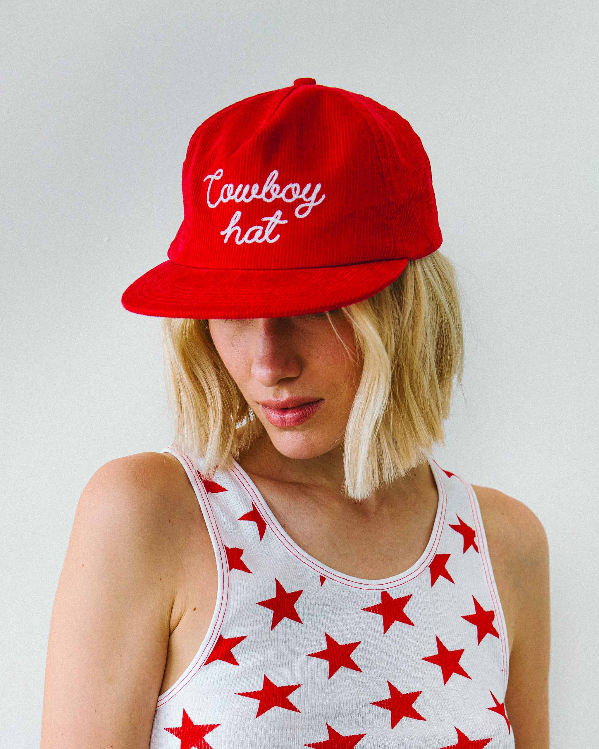 Cowboy Hat Corduroy Cap - Red