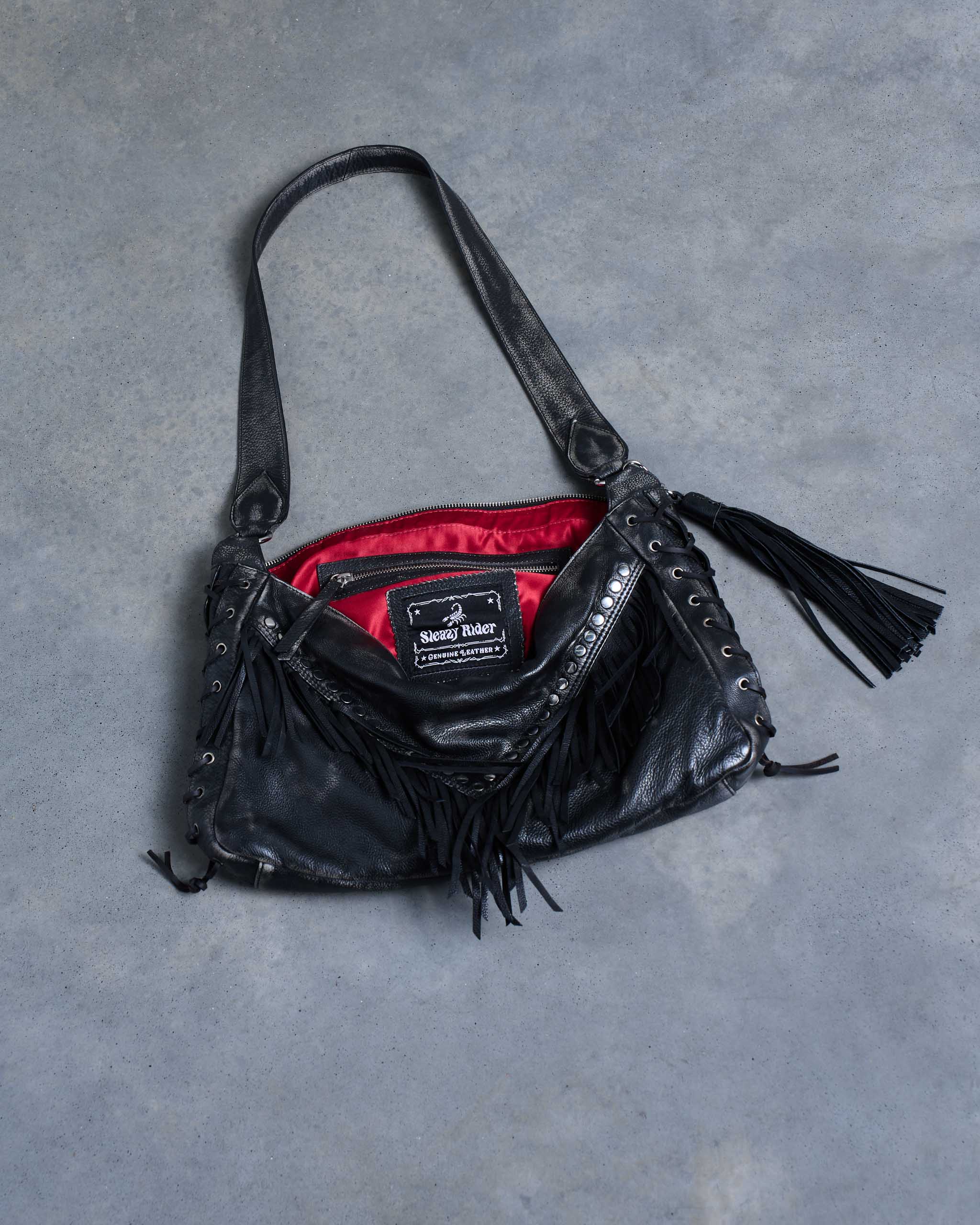 Coyote Studded Leather Bag - Distressed Black
