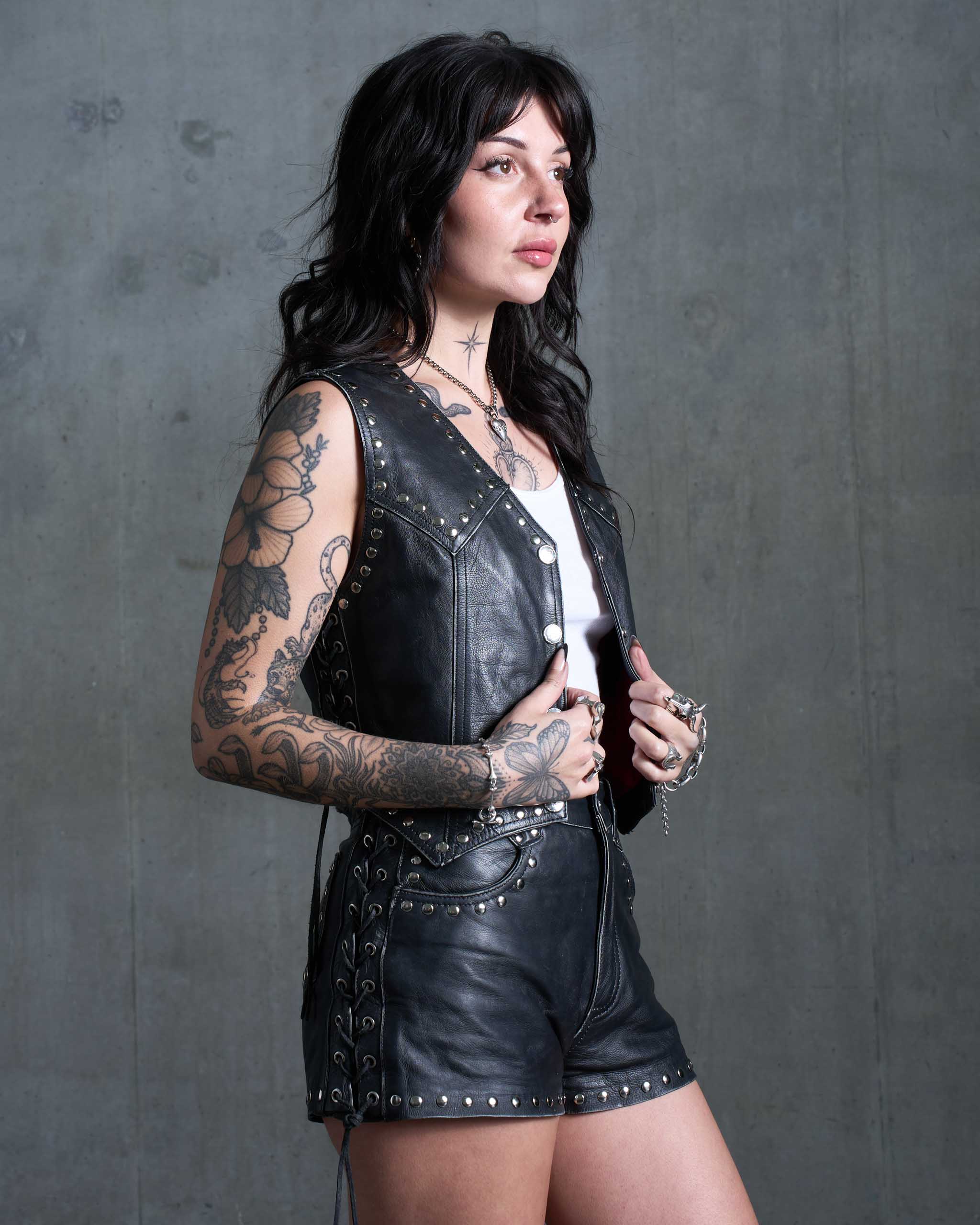 Coyote Studded Leather Vest - Black