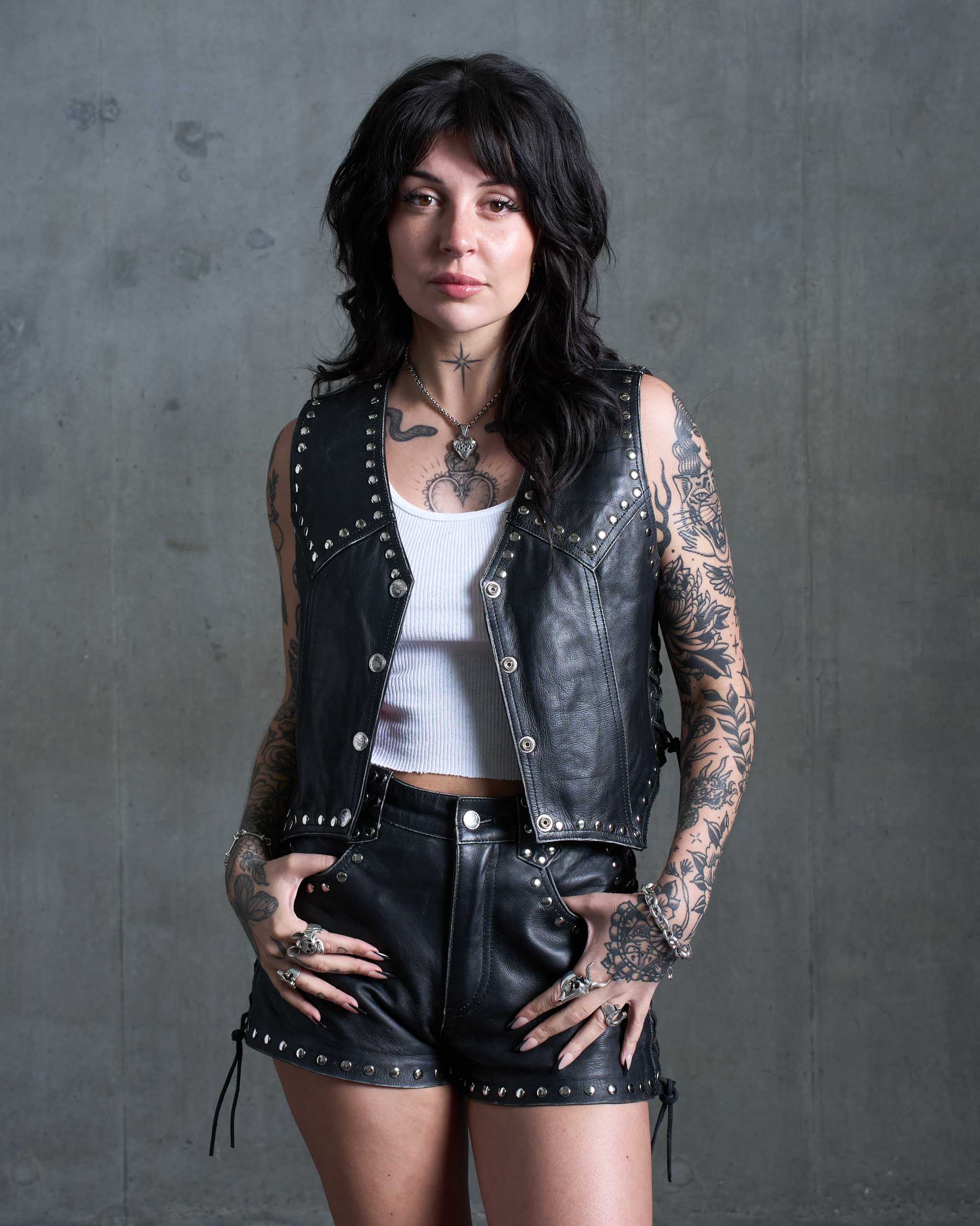 Coyote Studded Leather Vest - Black