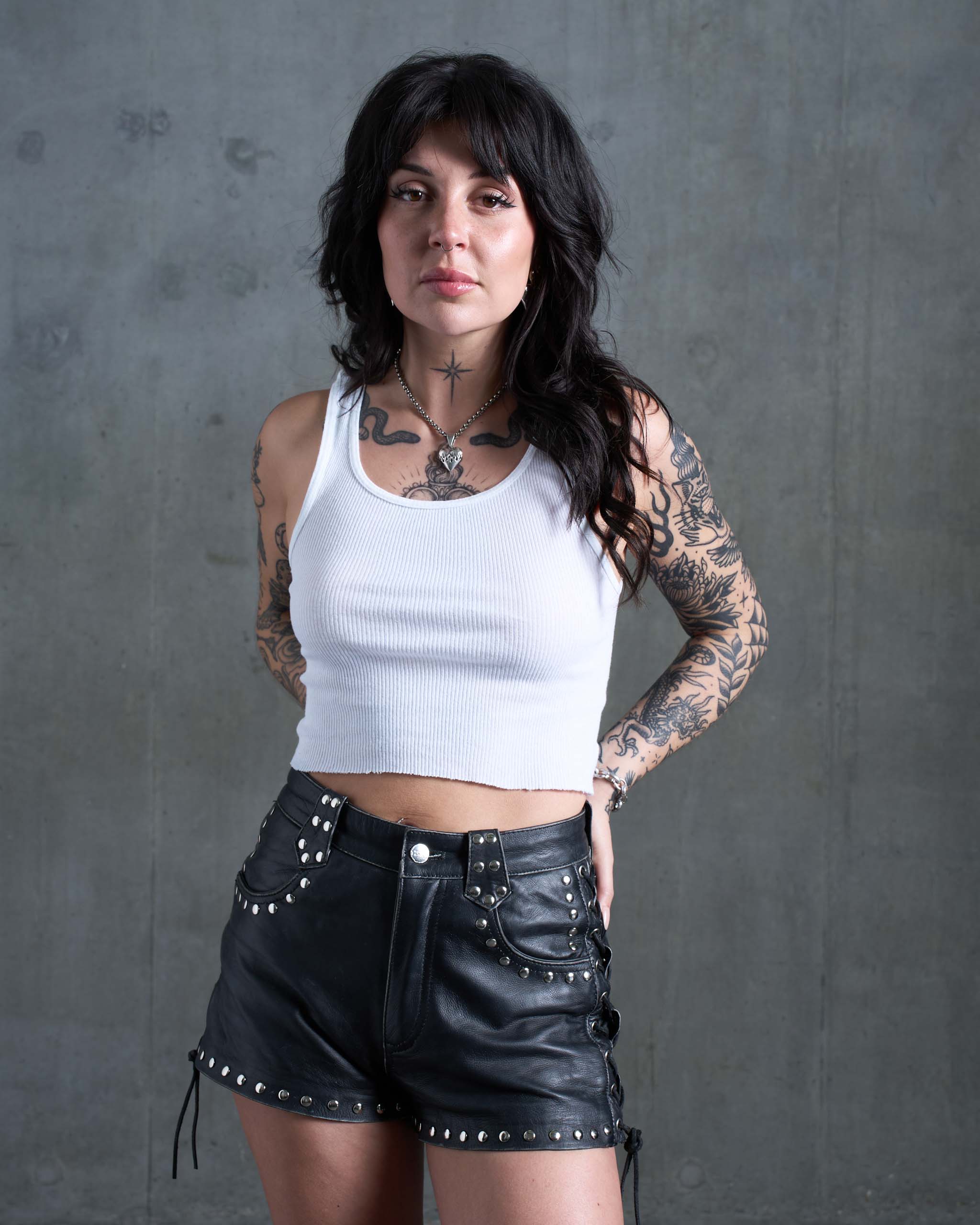 Coyote Studded Leather Shorts - Black