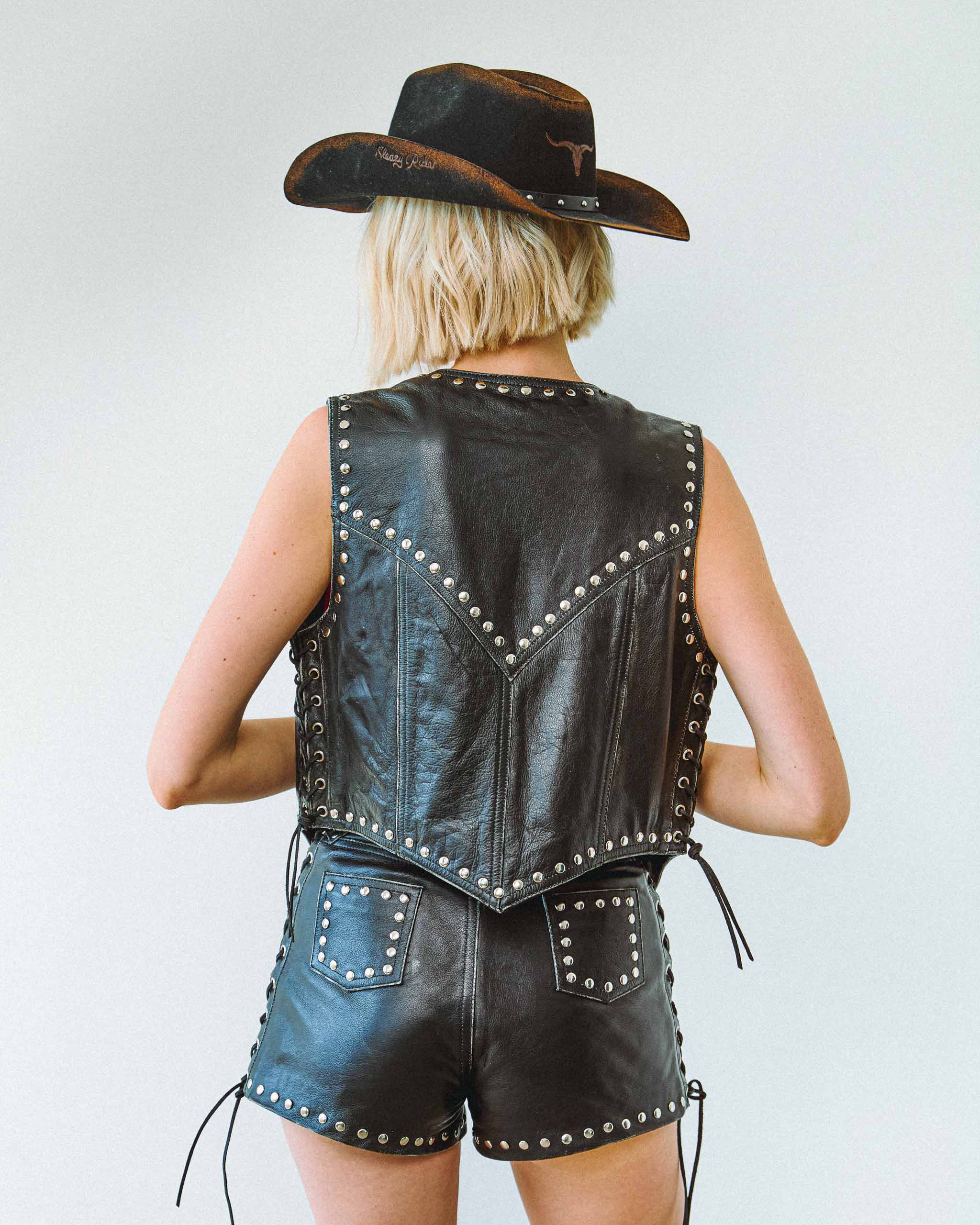Coyote Studded Leather Vest - Black