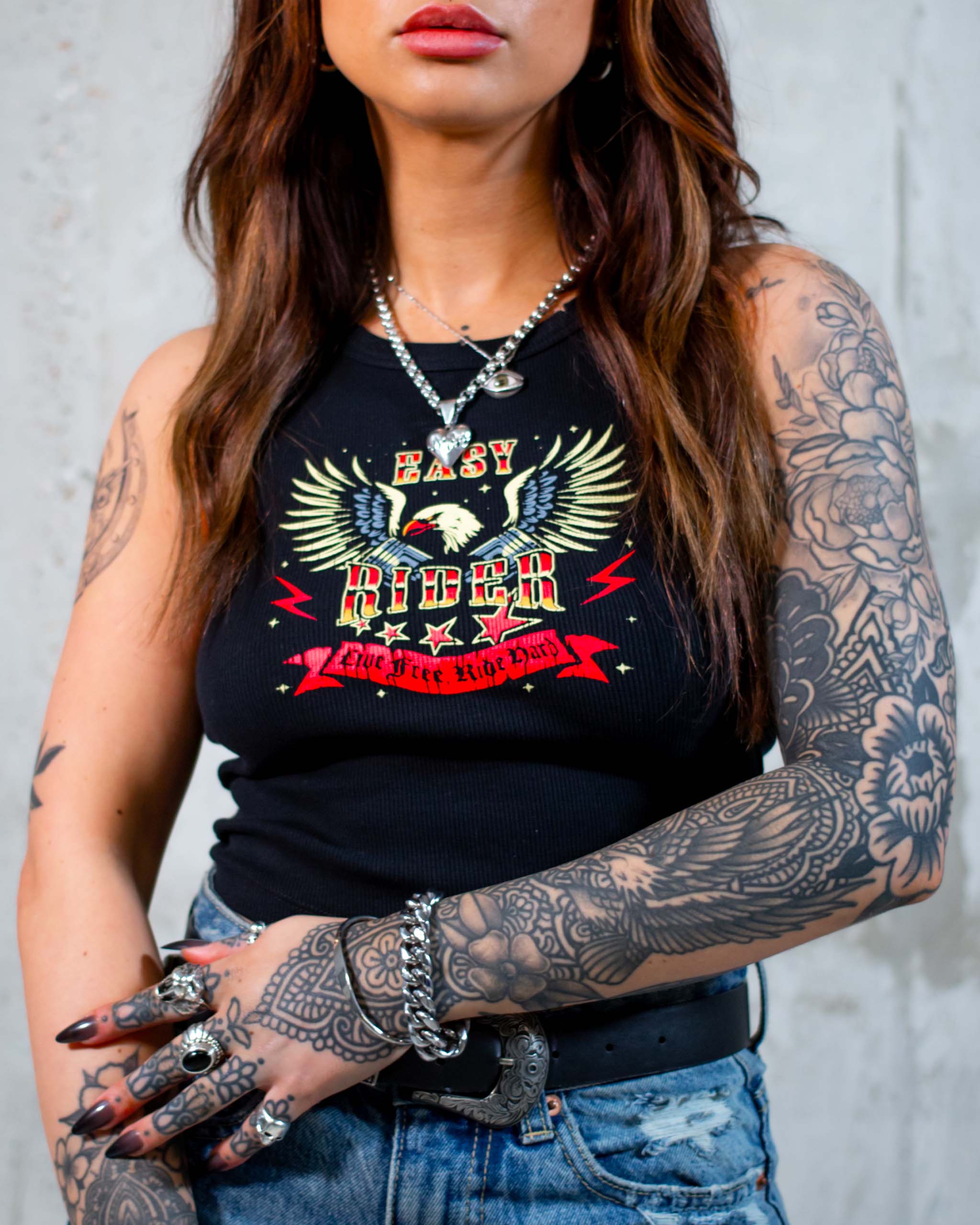 Easy Rider Ribbed Tank Top - Black