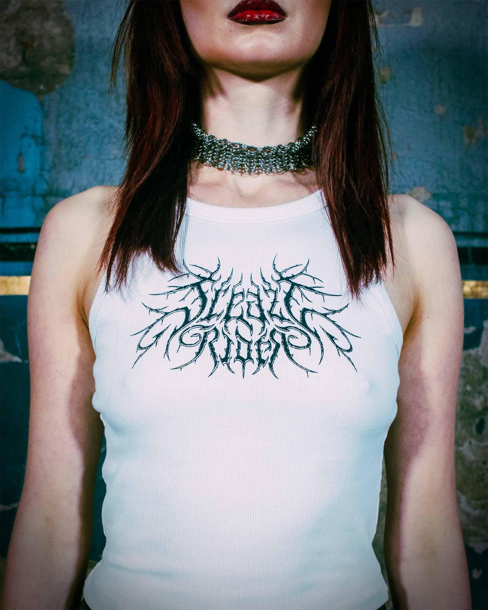 An alternative gothic tank top by Sleazy Rider.