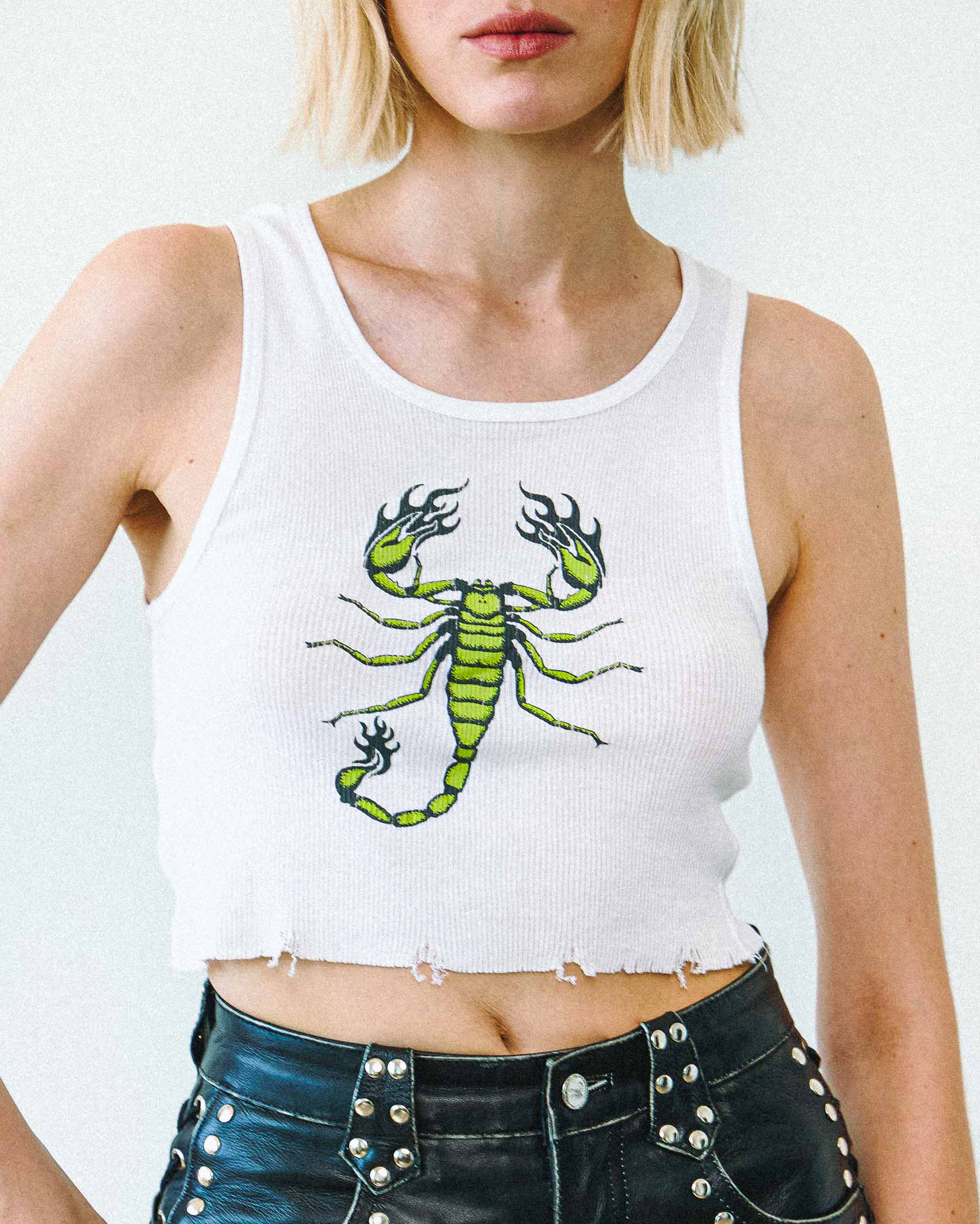 Green Scorpion Tank Top - White
