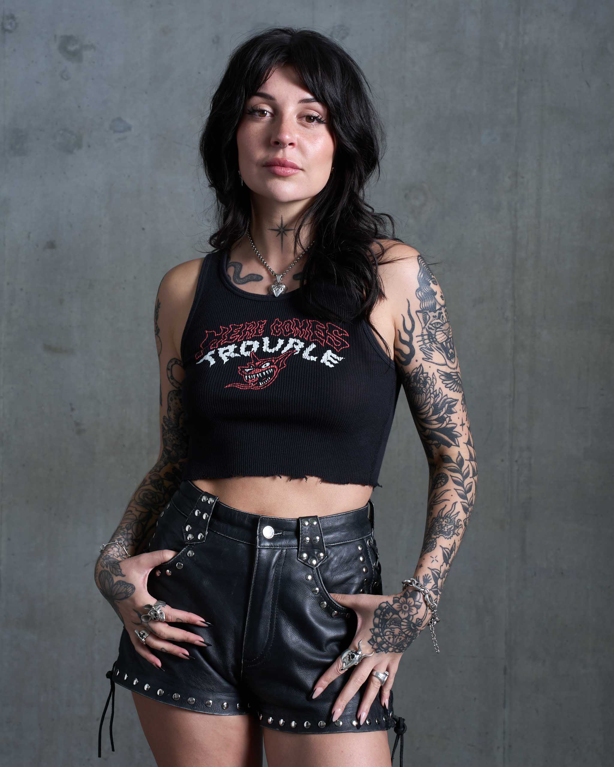 Here Comes Trouble Tank Top - Black