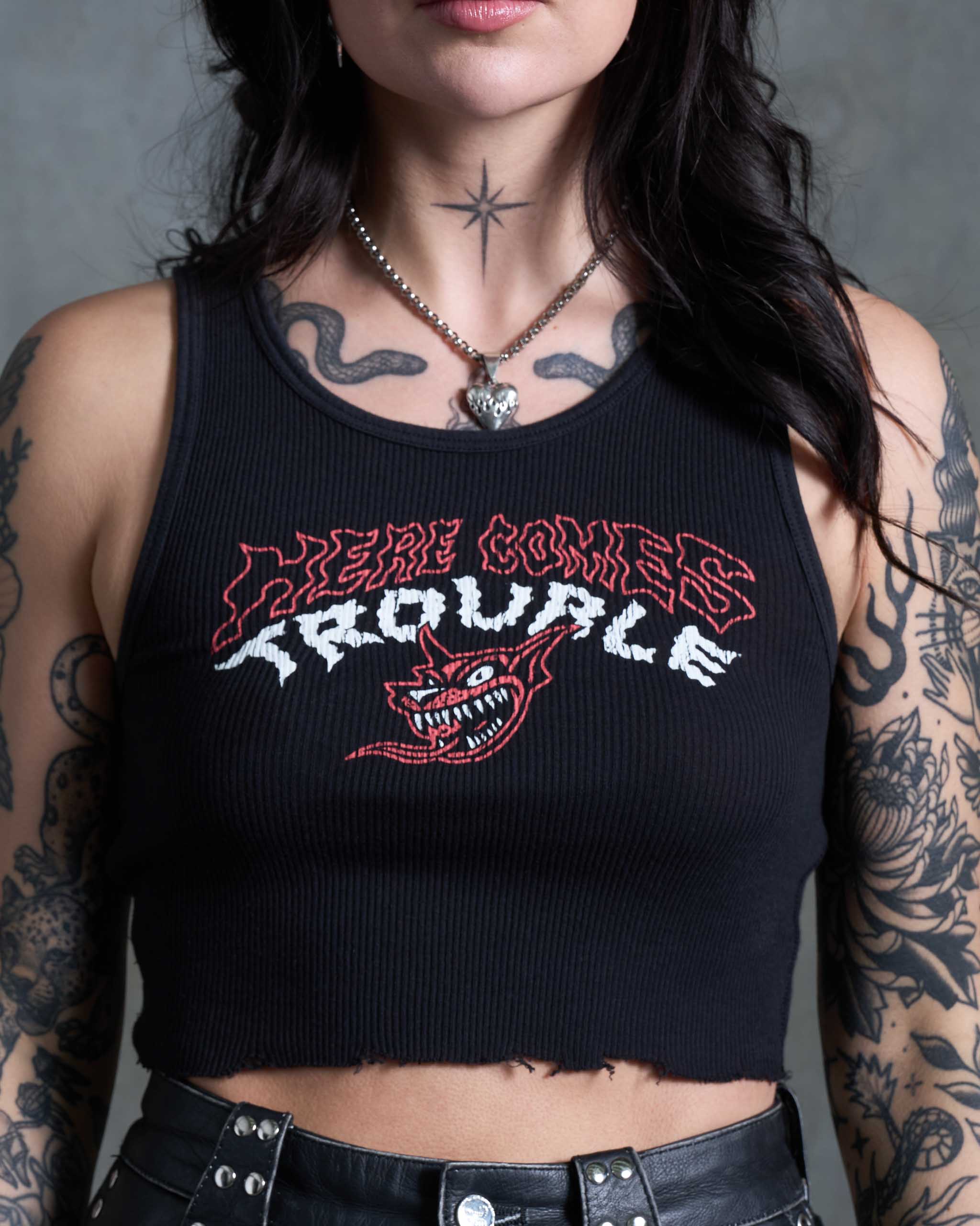 Here Comes Trouble Tank Top - Black