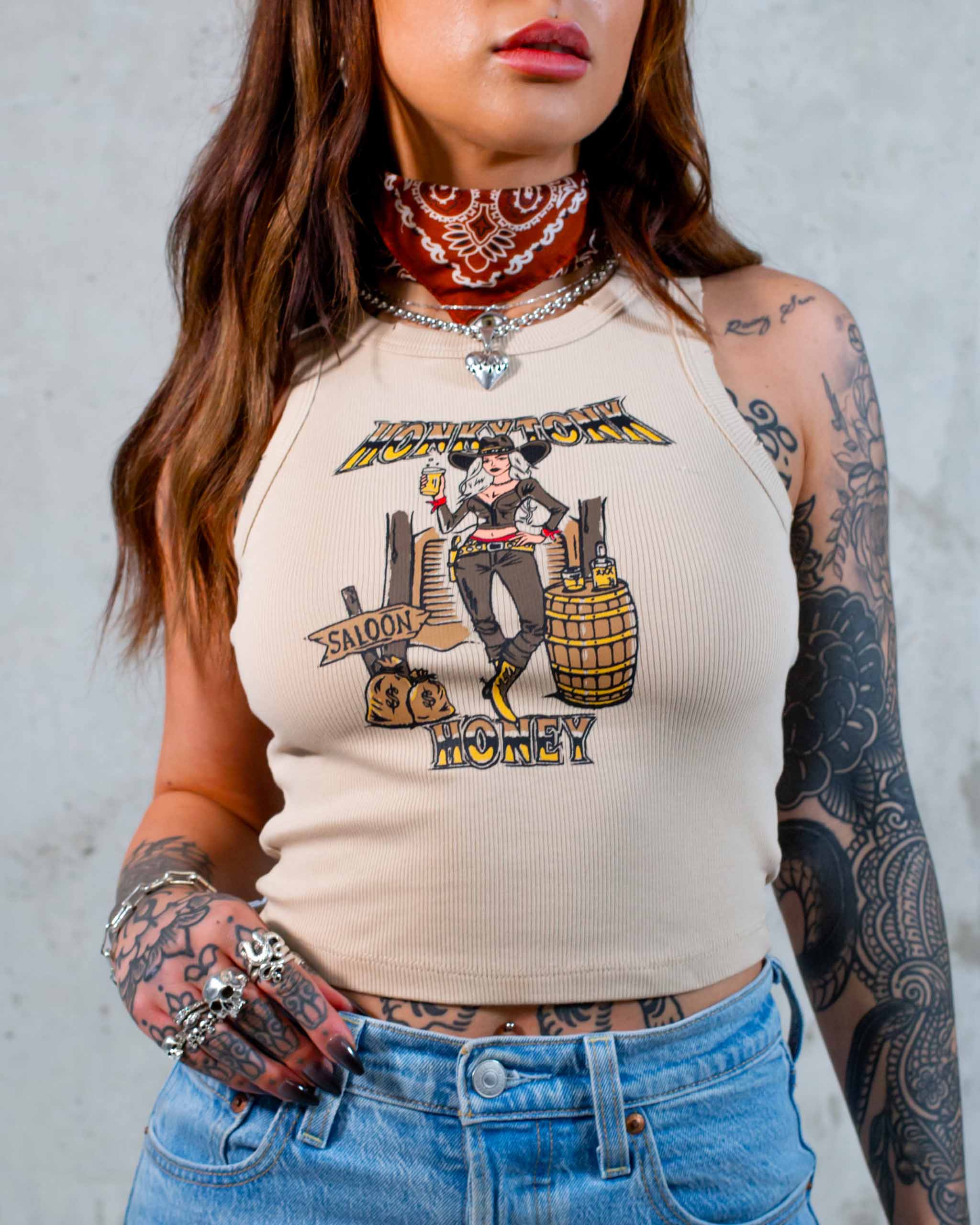 Honkytonk Honey Ribbed Tank Top - Beige