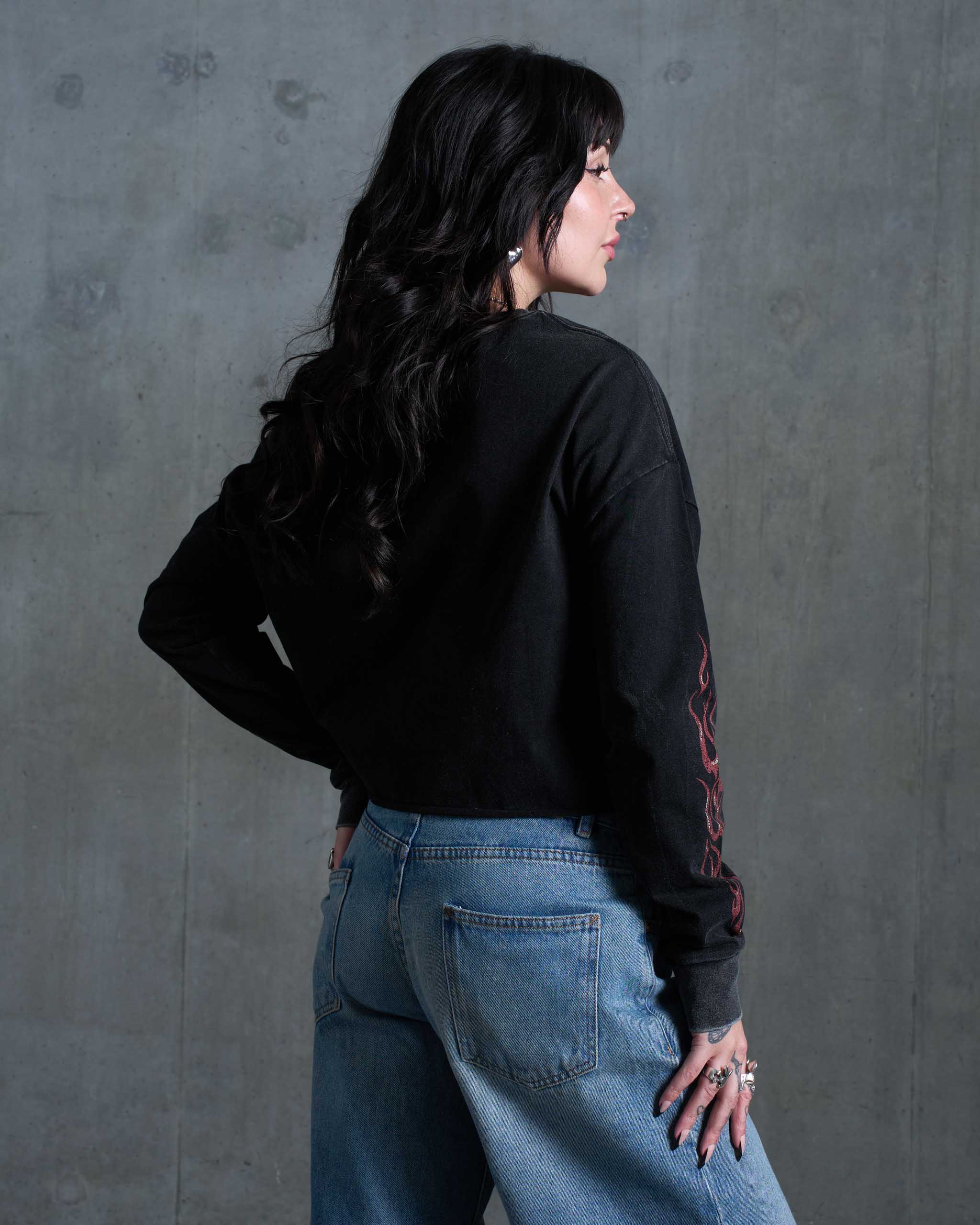 Live To Ride Long Sleeve Cropped T-Shirt - Acid Wash