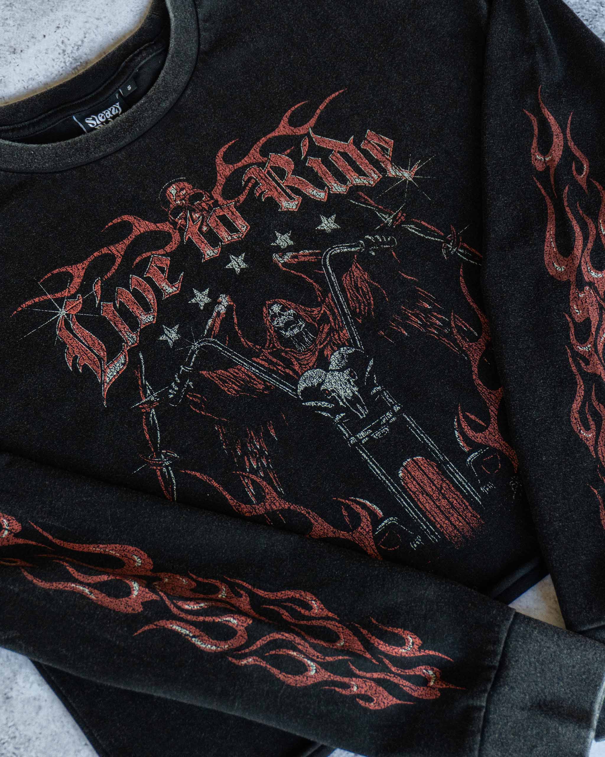 Live To Ride Long Sleeve Cropped T-Shirt - Acid Wash