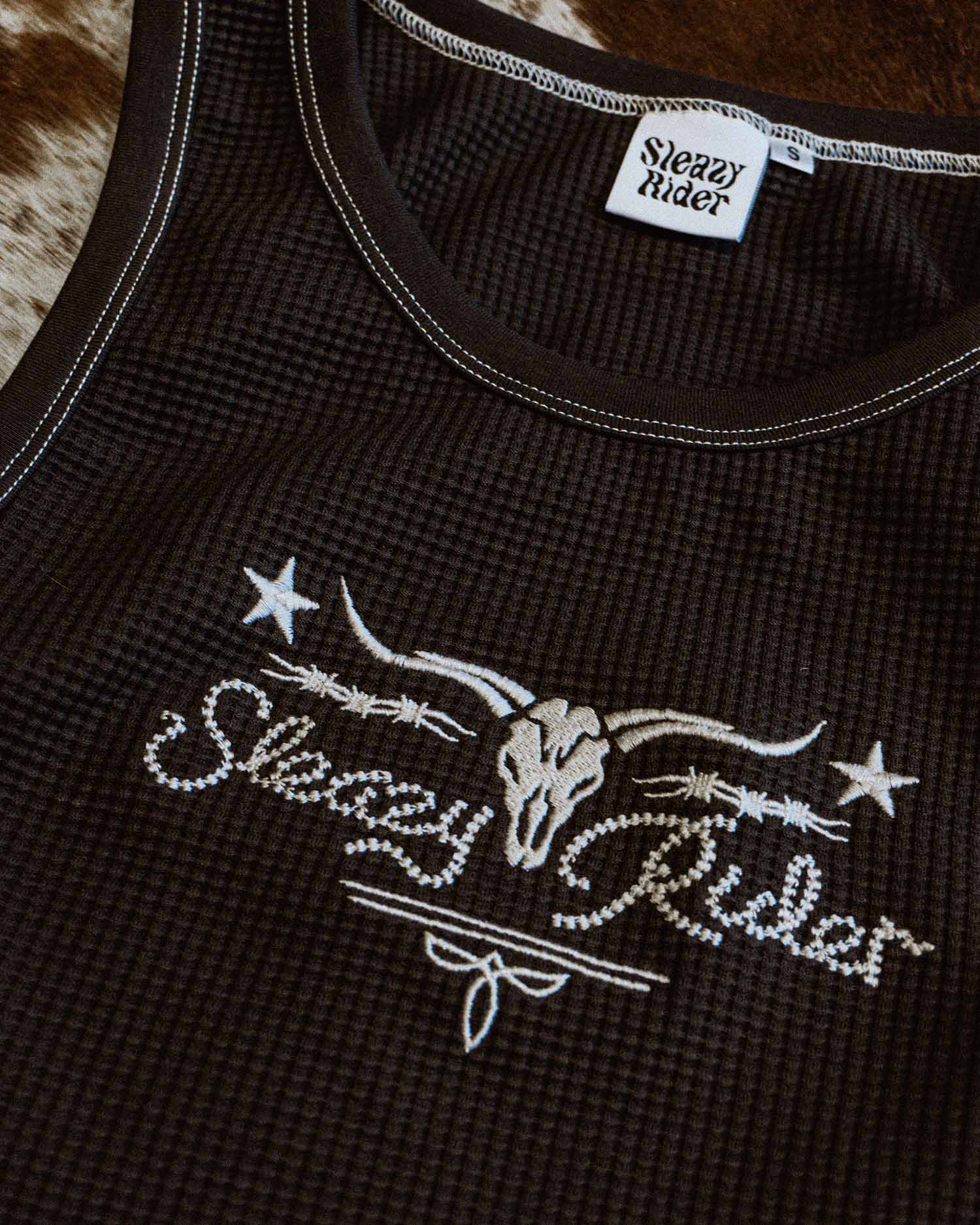 Longhorn Waffle Tank Top - Charcoal