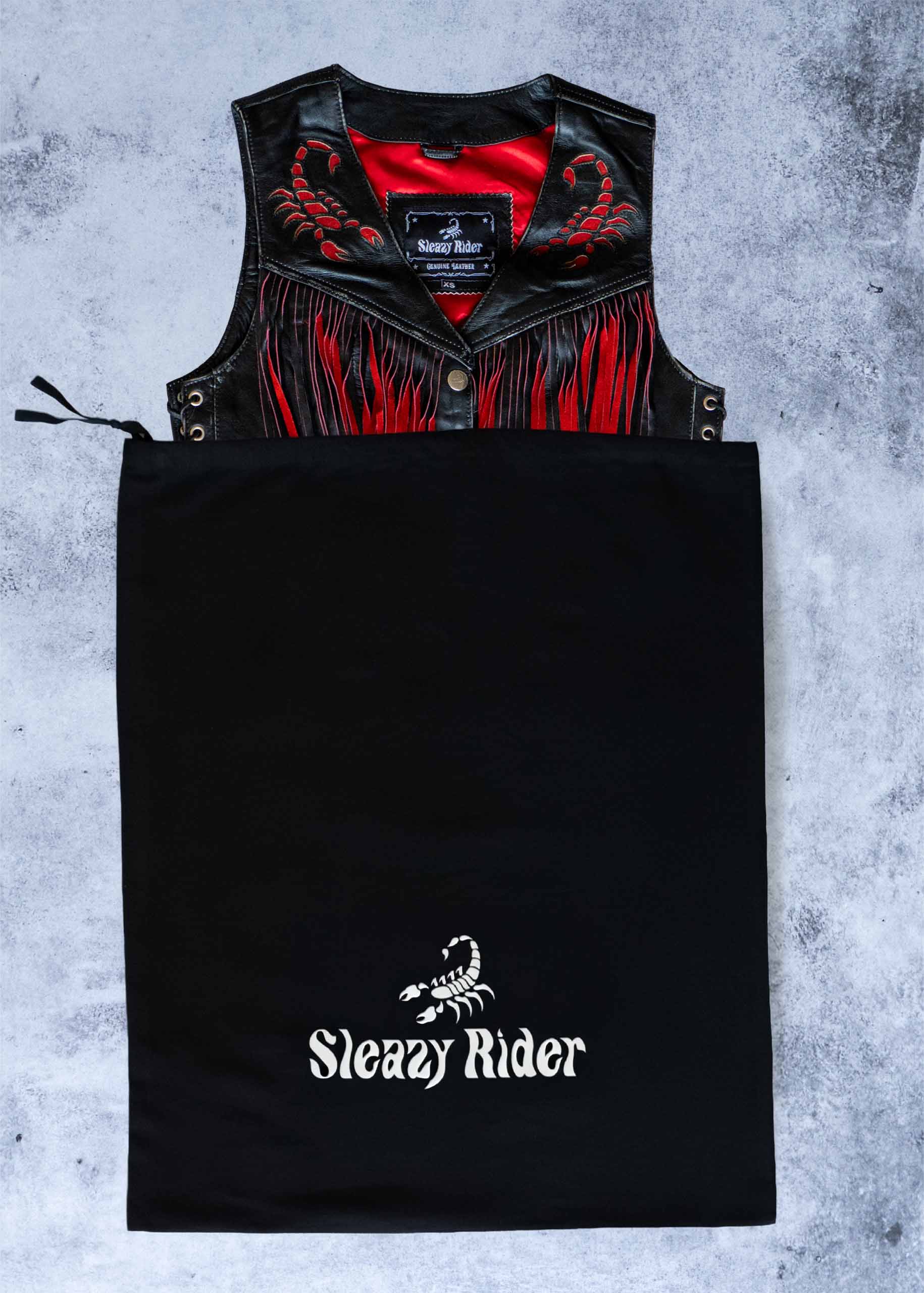 Outlaw Scorpion Fringe Leather Vest - Black