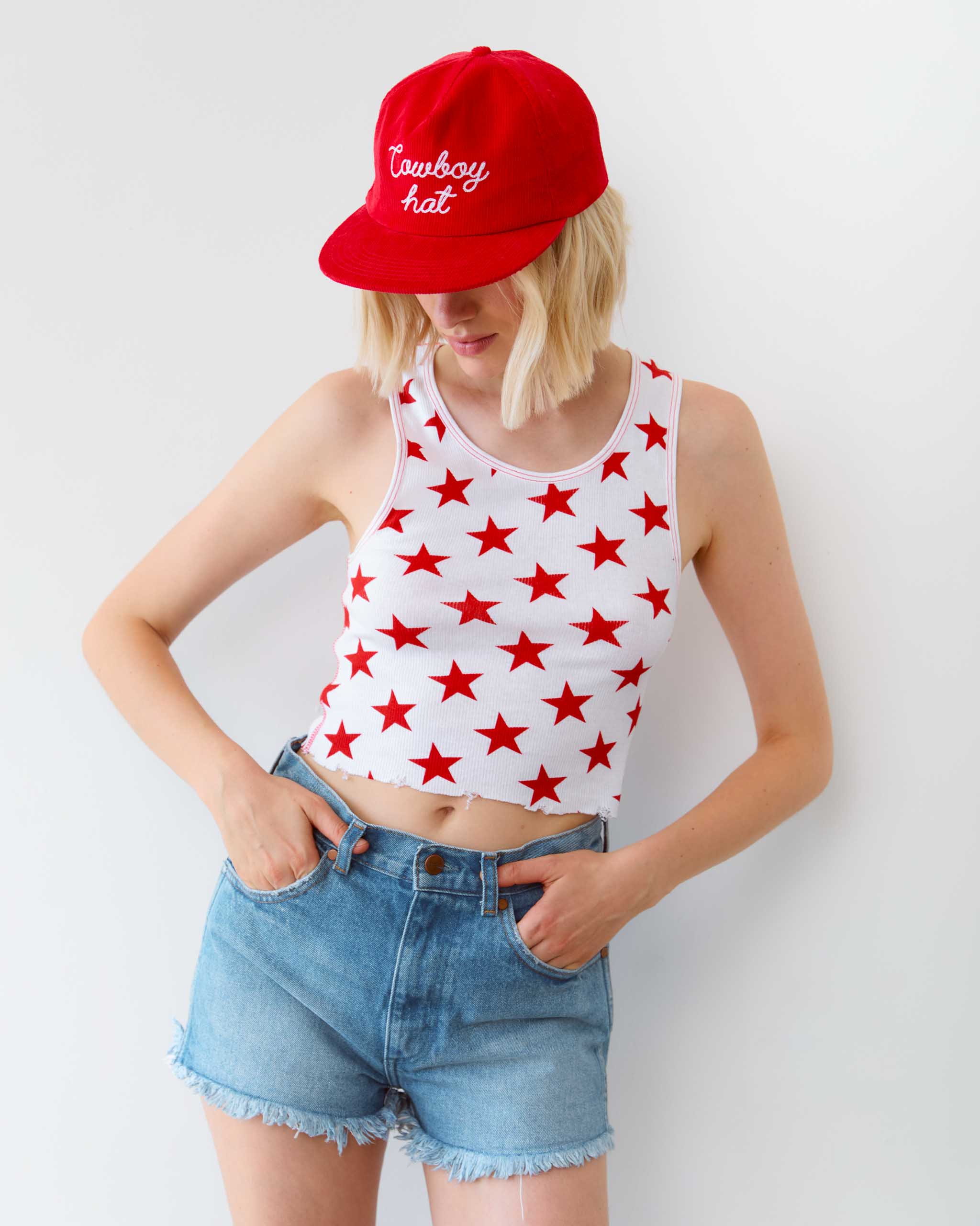 Cowboy Hat Corduroy Cap - Red