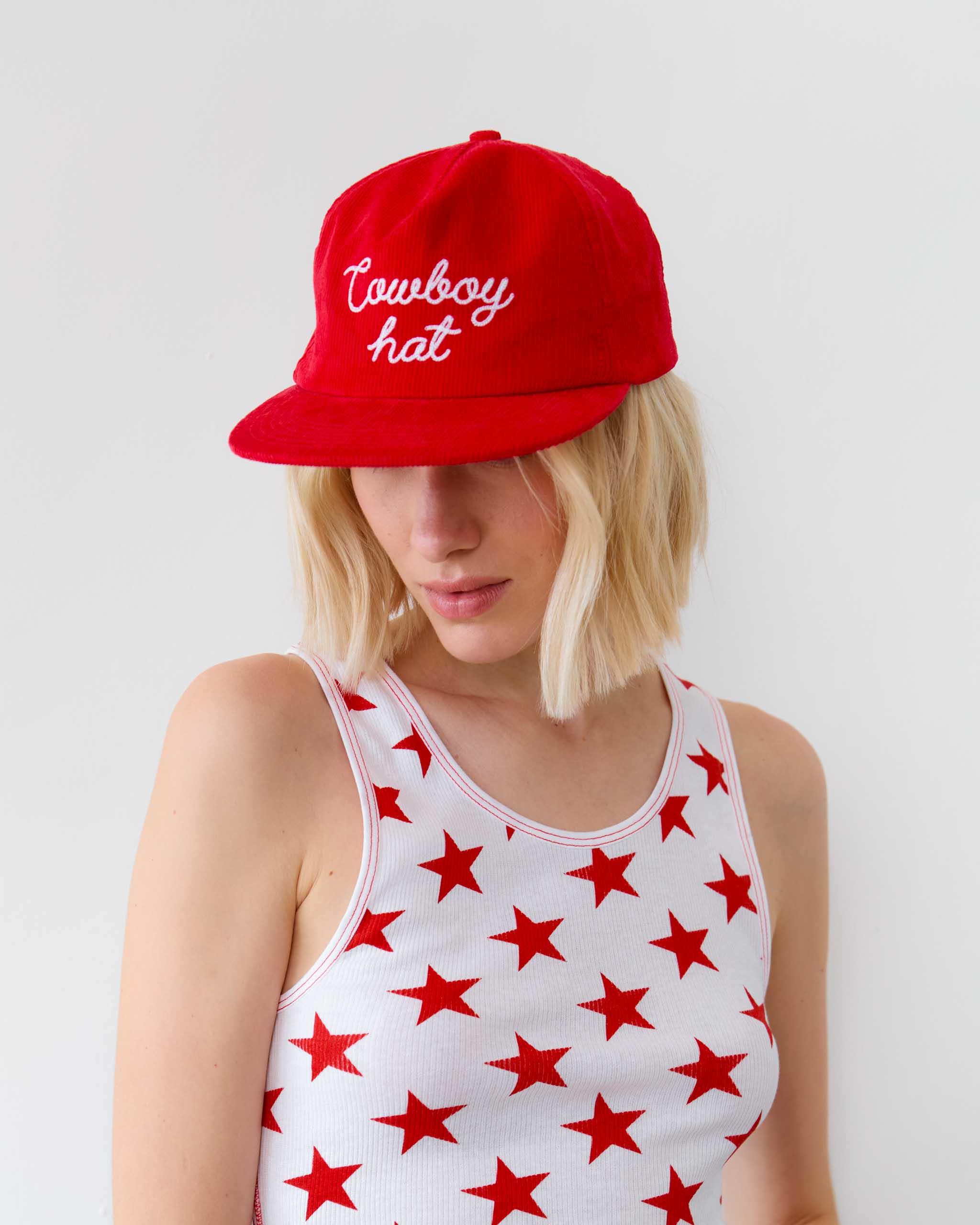 Cowboy Hat Corduroy Cap - Red