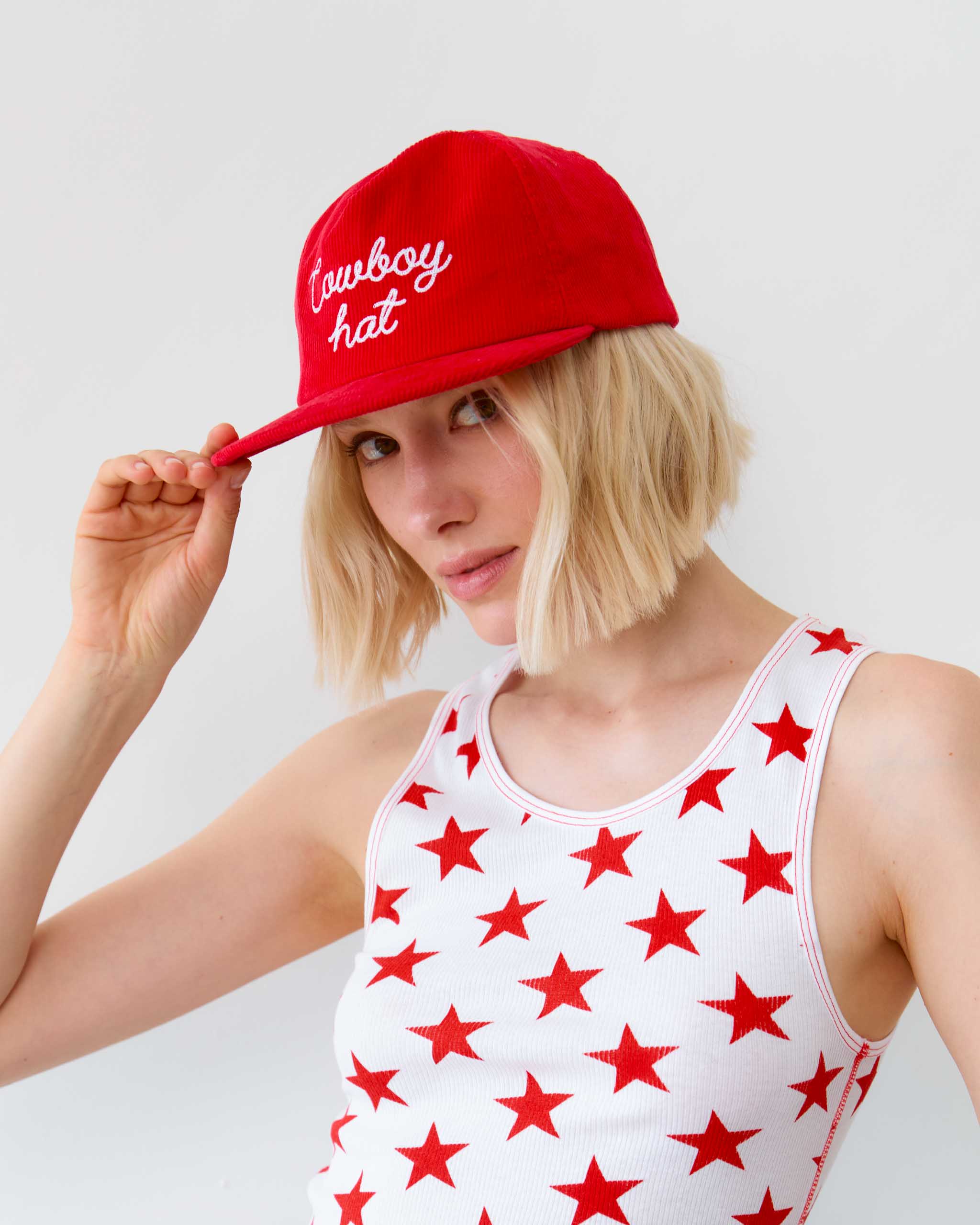 Cowboy Hat Corduroy Cap - Red