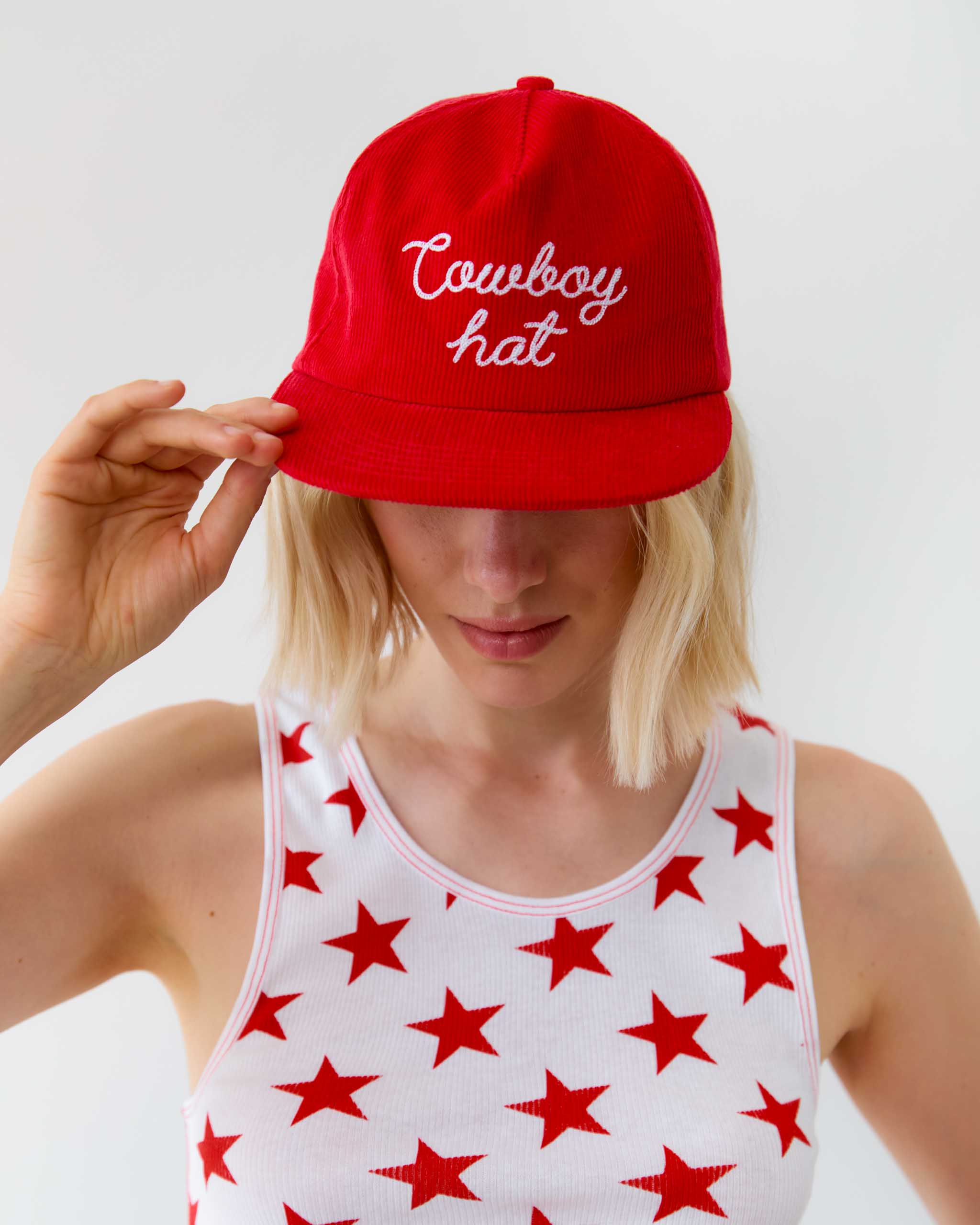 Cowboy Hat Corduroy Cap - Red
